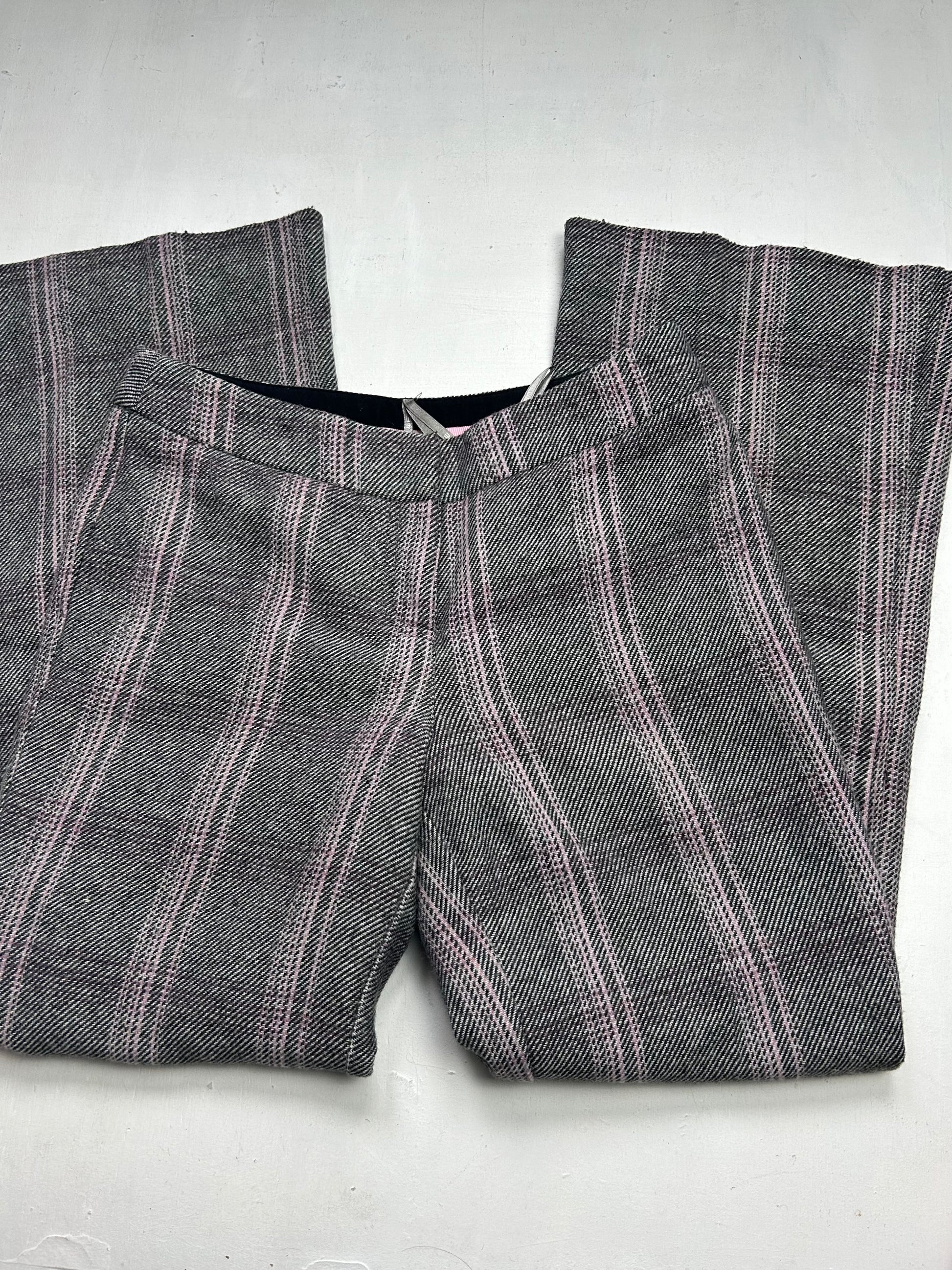 Grey & pink check print  low waist baggy office pants (S)