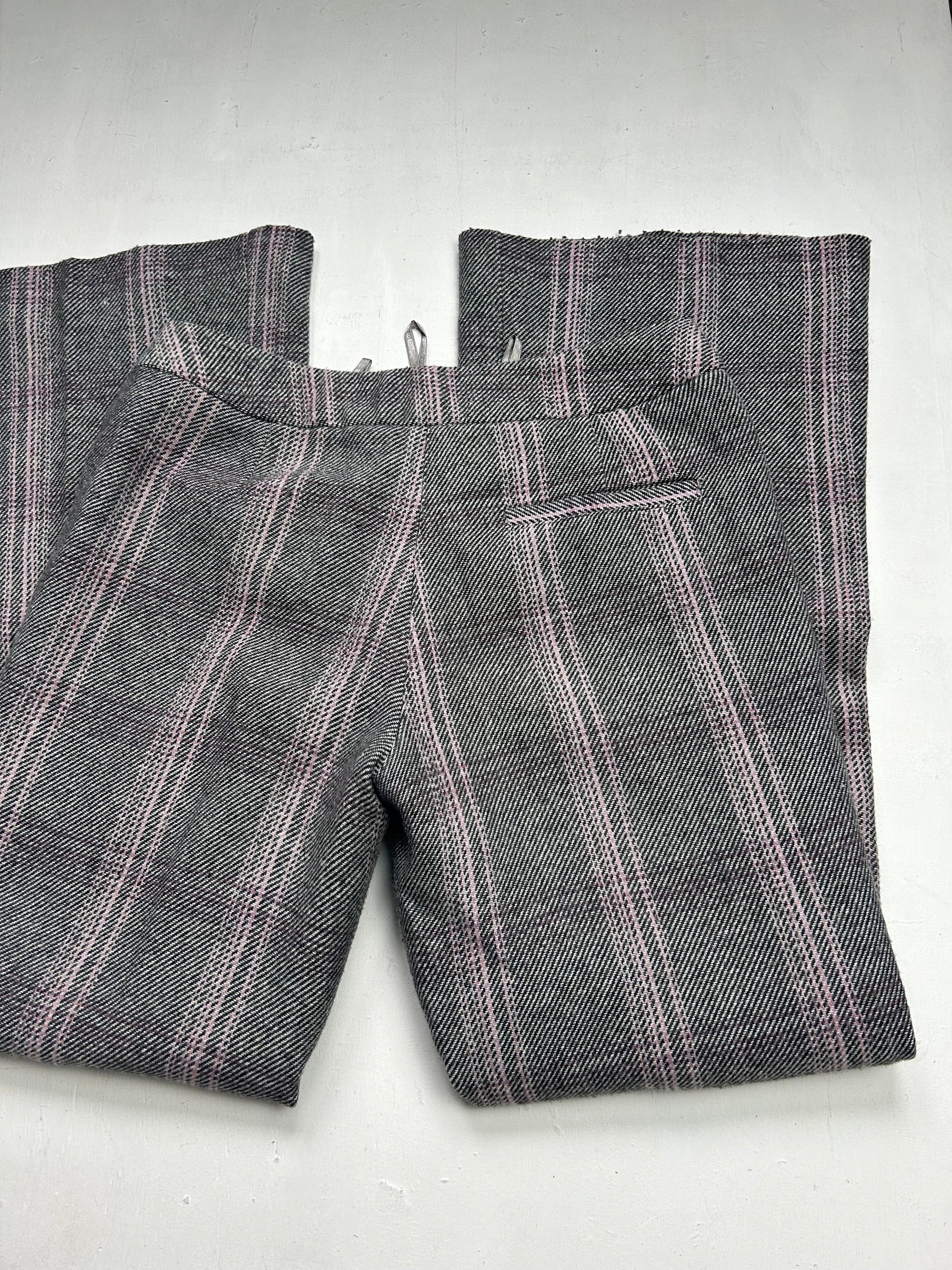 Grey & pink check print  low waist baggy office pants (S)