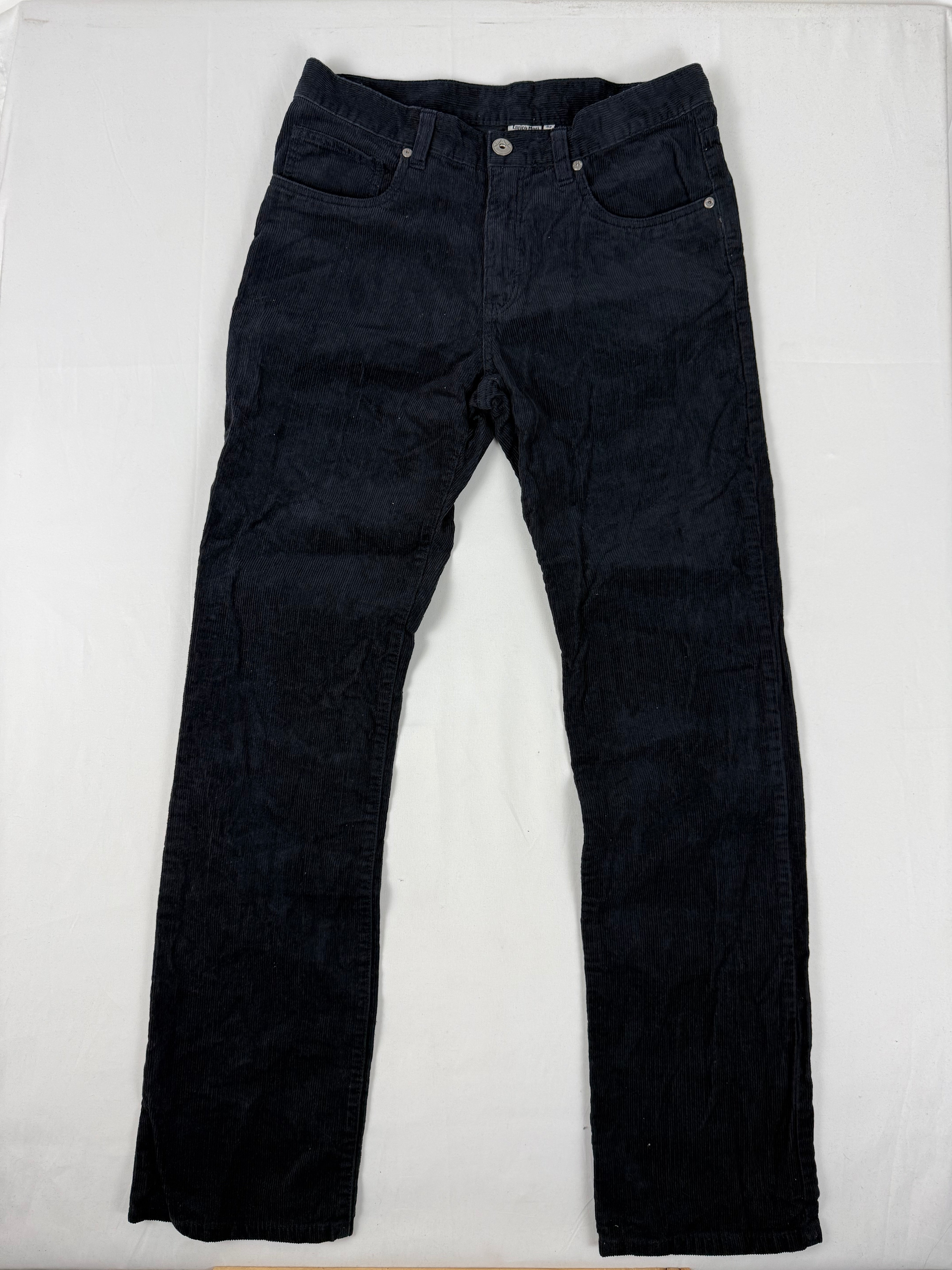 Navy ribbed denim low waist baggy pants (M)