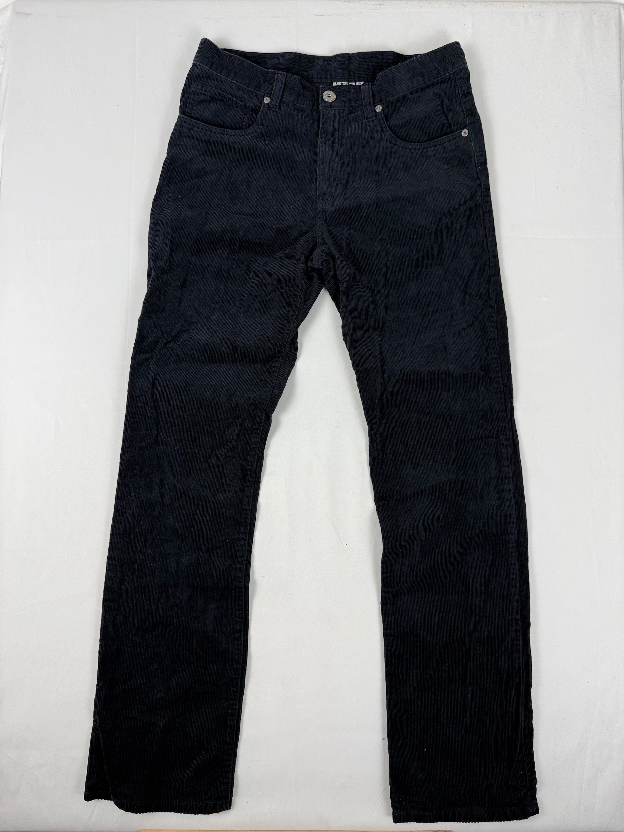 Navy ribbed denim low waist baggy pants (M)