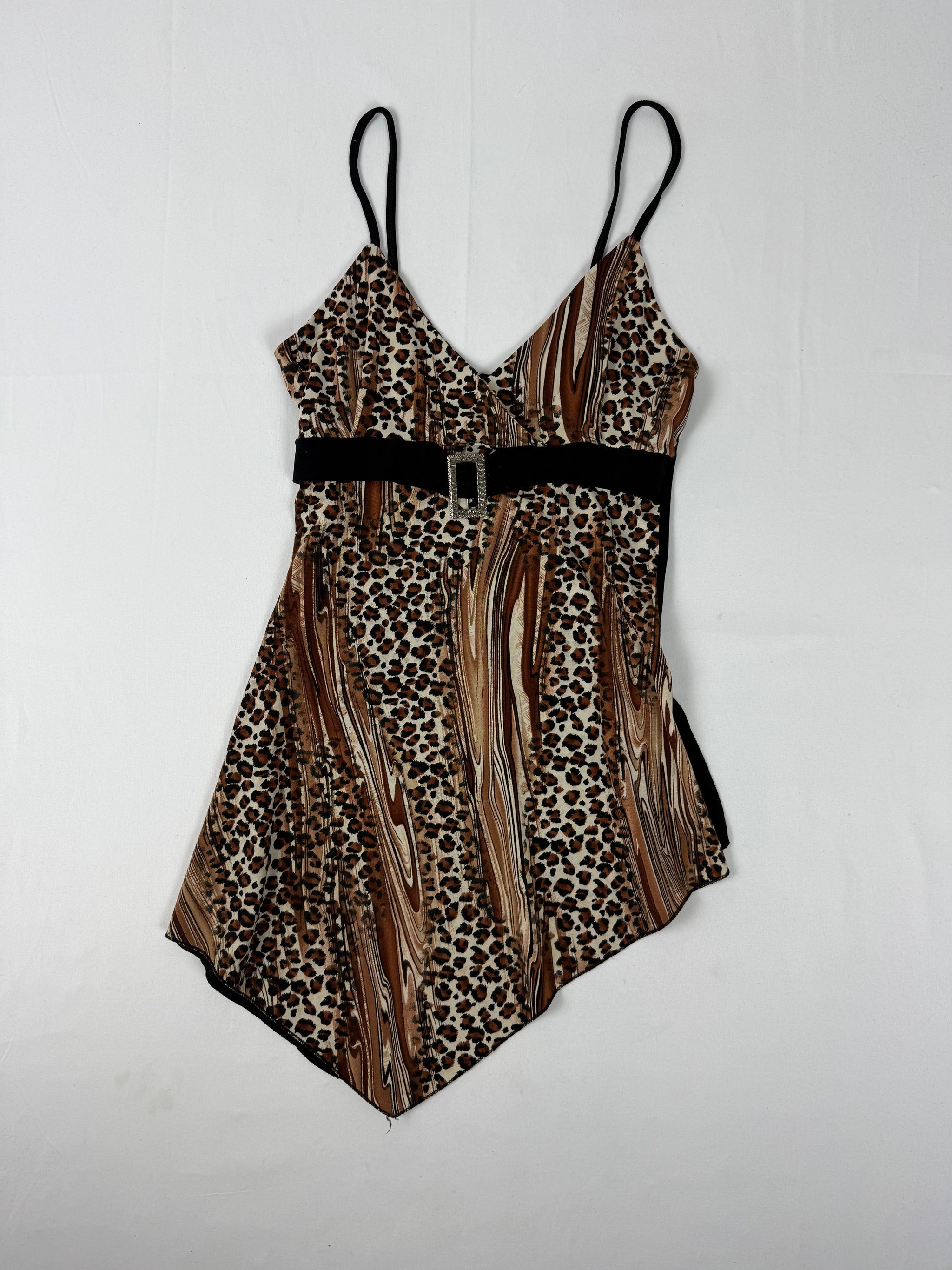 Beige asymmetric animal print top (S/M)