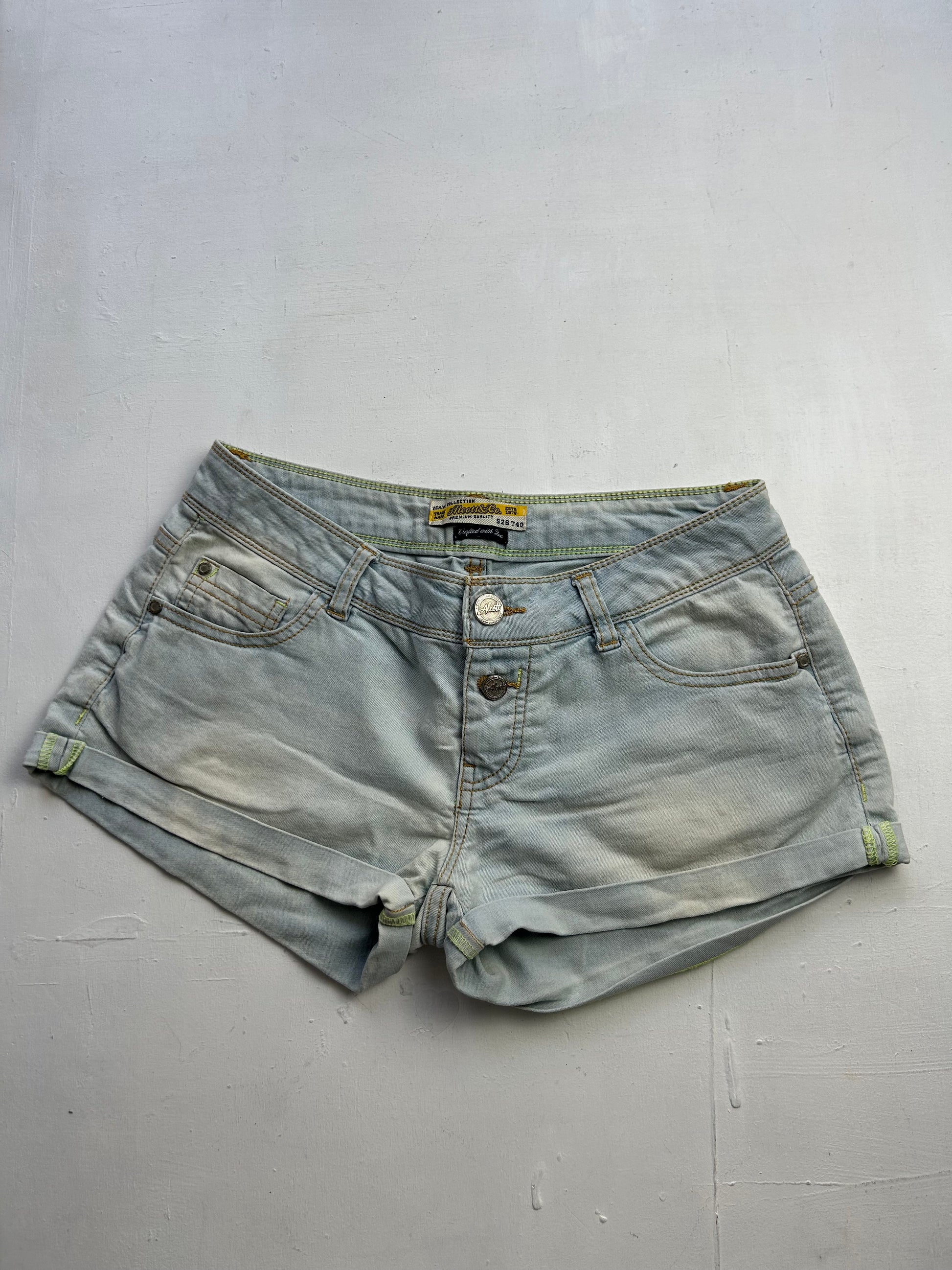 Blue denim low rise mini/ micro short (S/M)