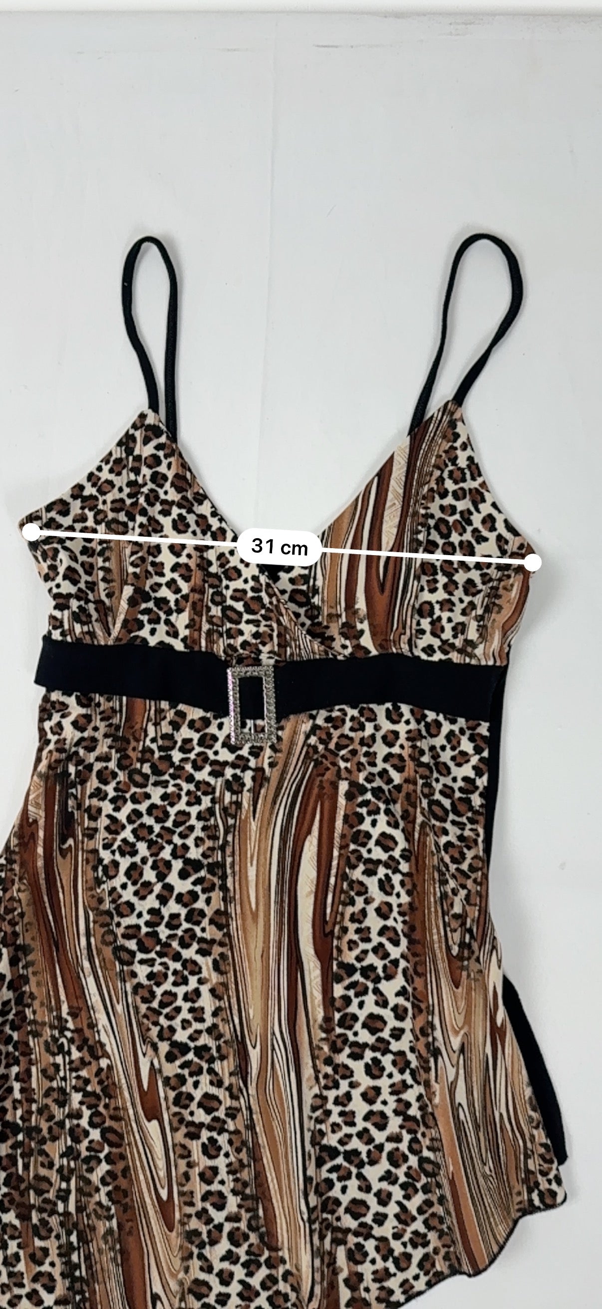 Beige asymmetric animal print top (S/M)