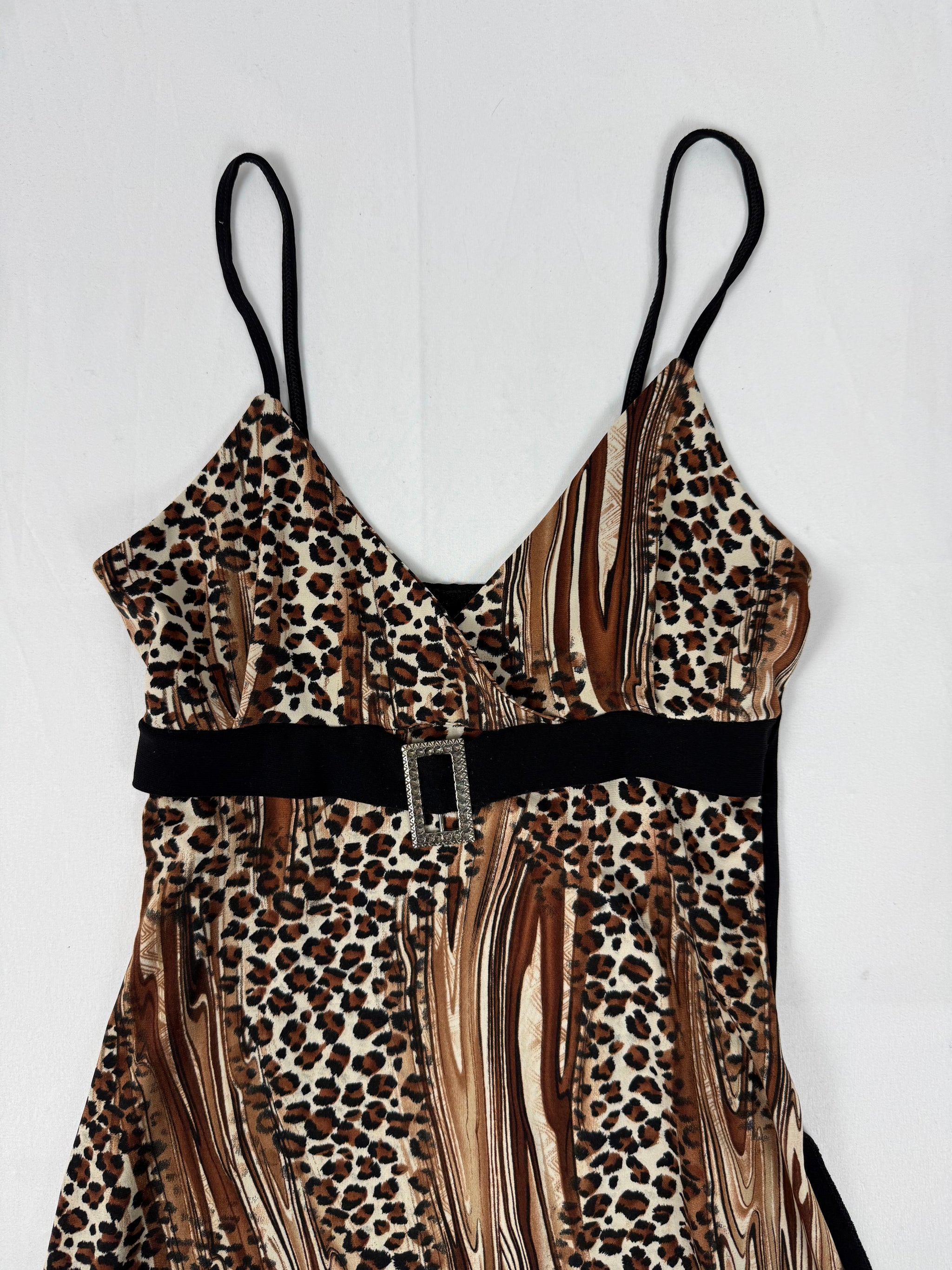 Beige asymmetric animal print top (S/M)