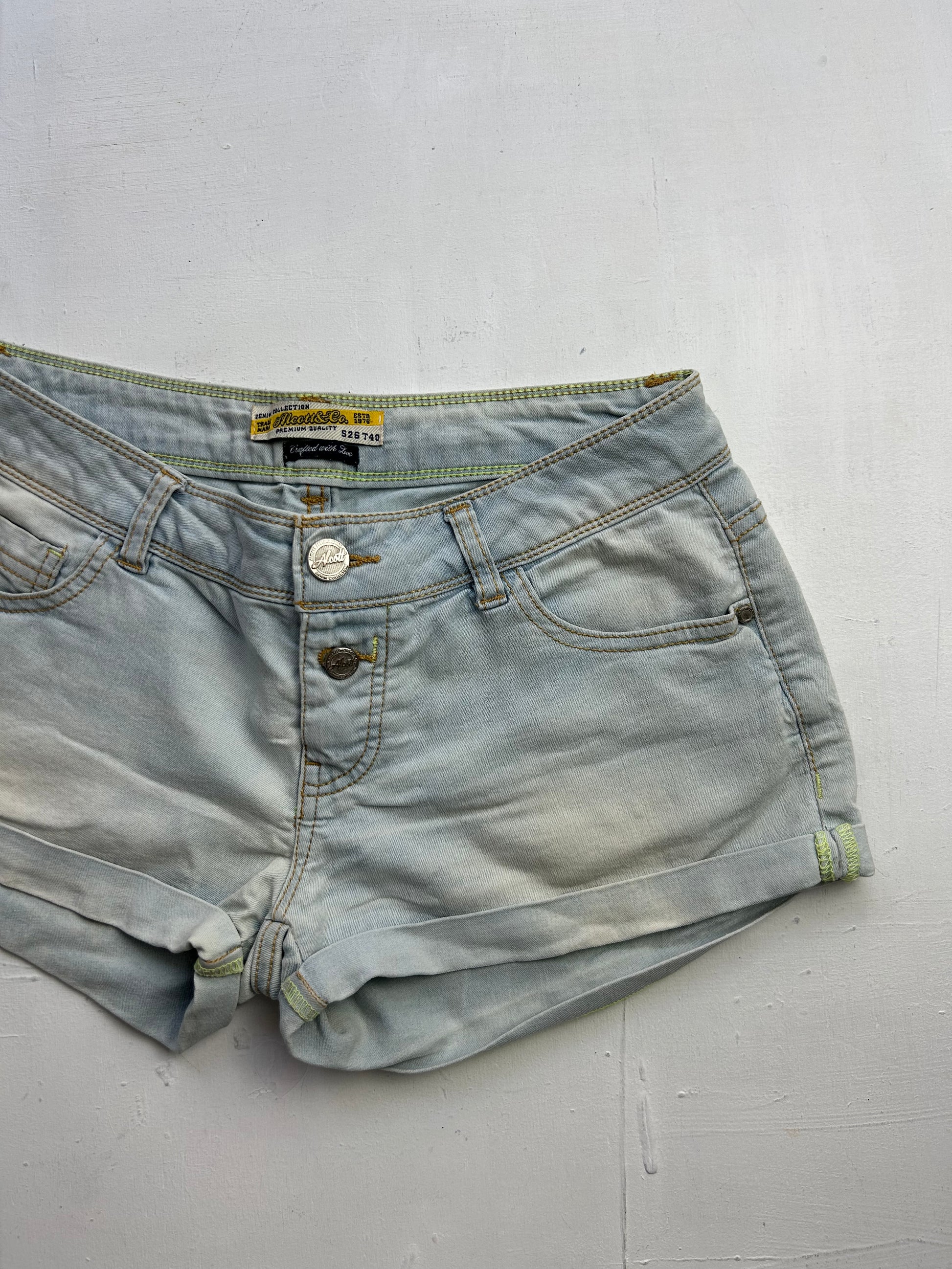 Blue denim low rise mini/ micro short (S/M)