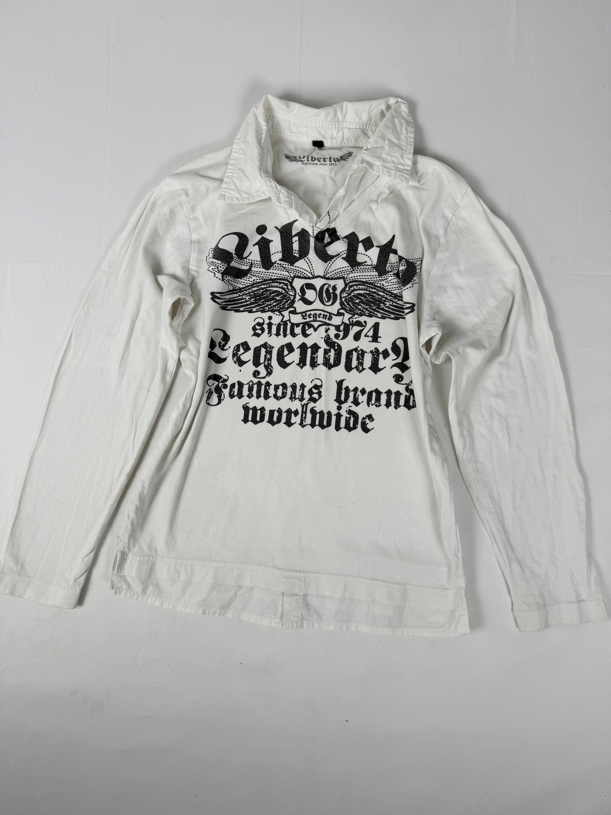 White graphic cotton polo long sleeves top (M/L)