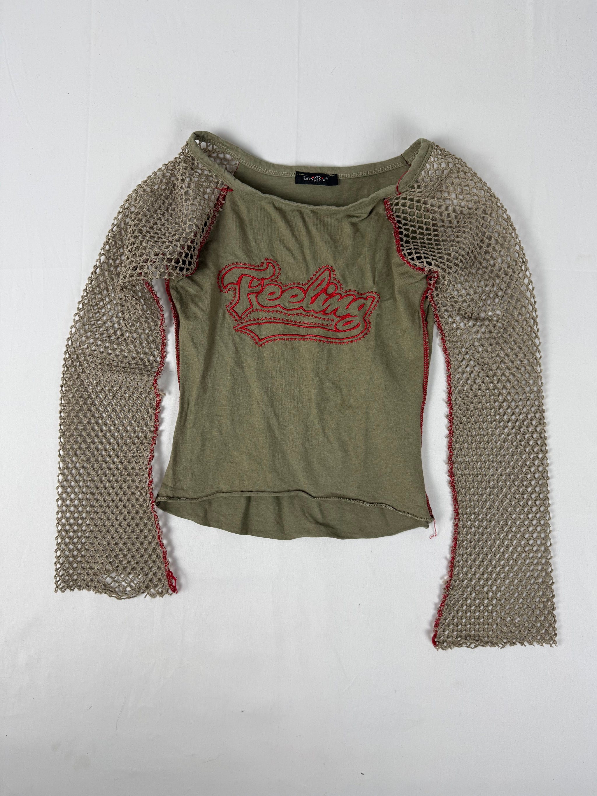 Khaki fishnet long sleeves top (S)