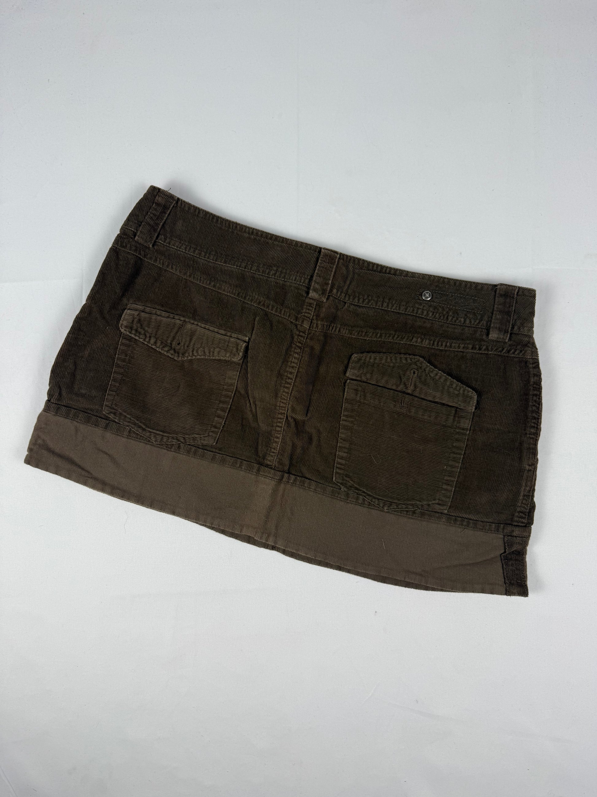 Brown low rise velvet ribbed mini skirt (XL)