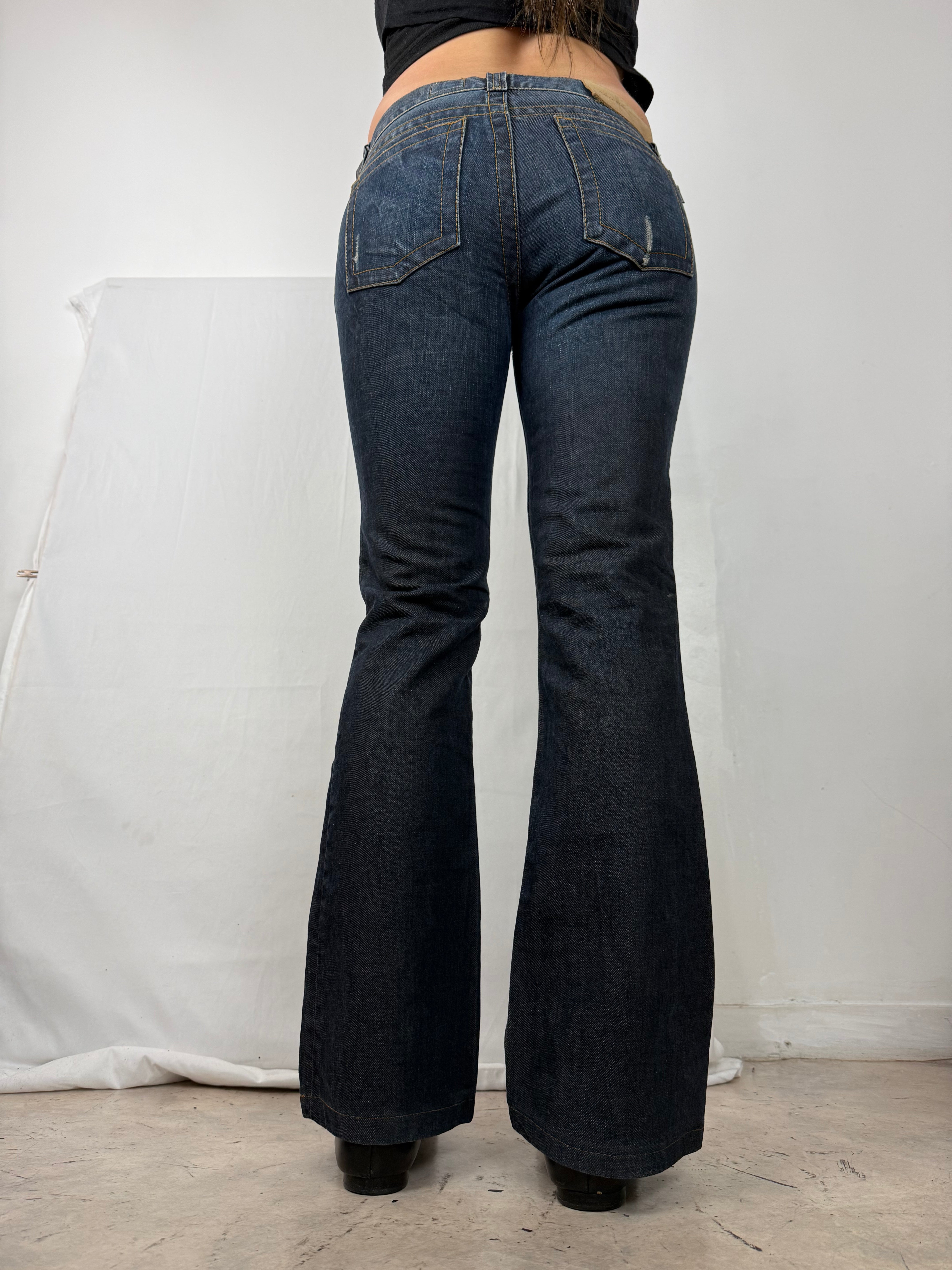 Navy low rise denim bootcut pants (XS/S)