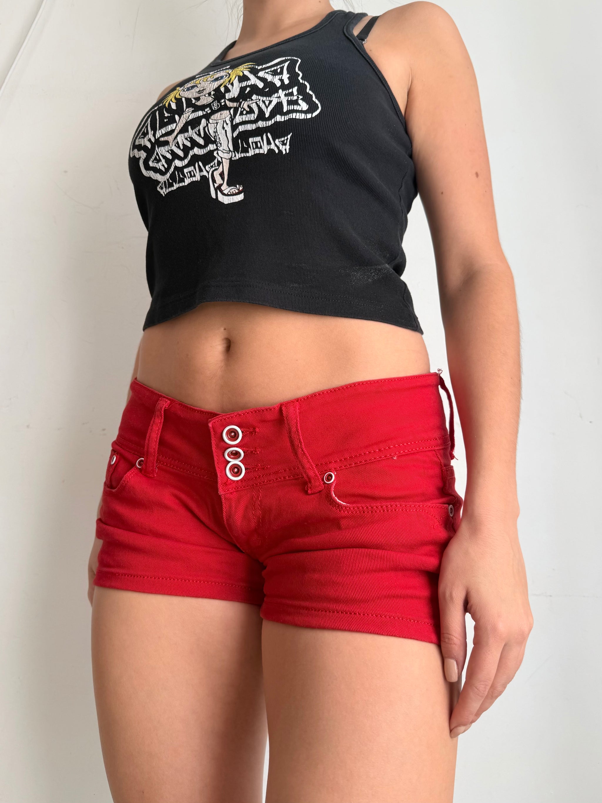 Red cotton low rise mini short (L)