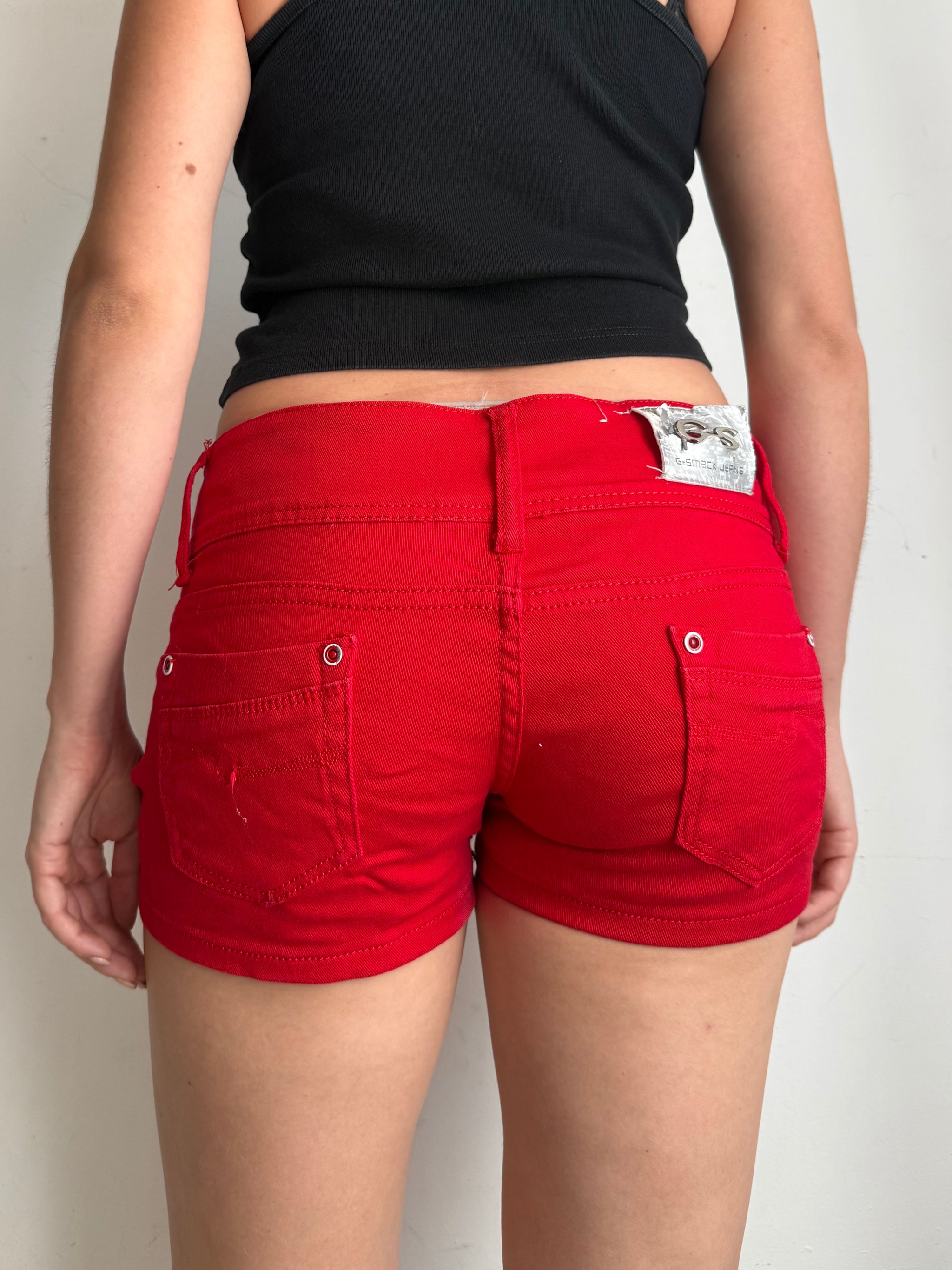 Red cotton low rise mini short (L)