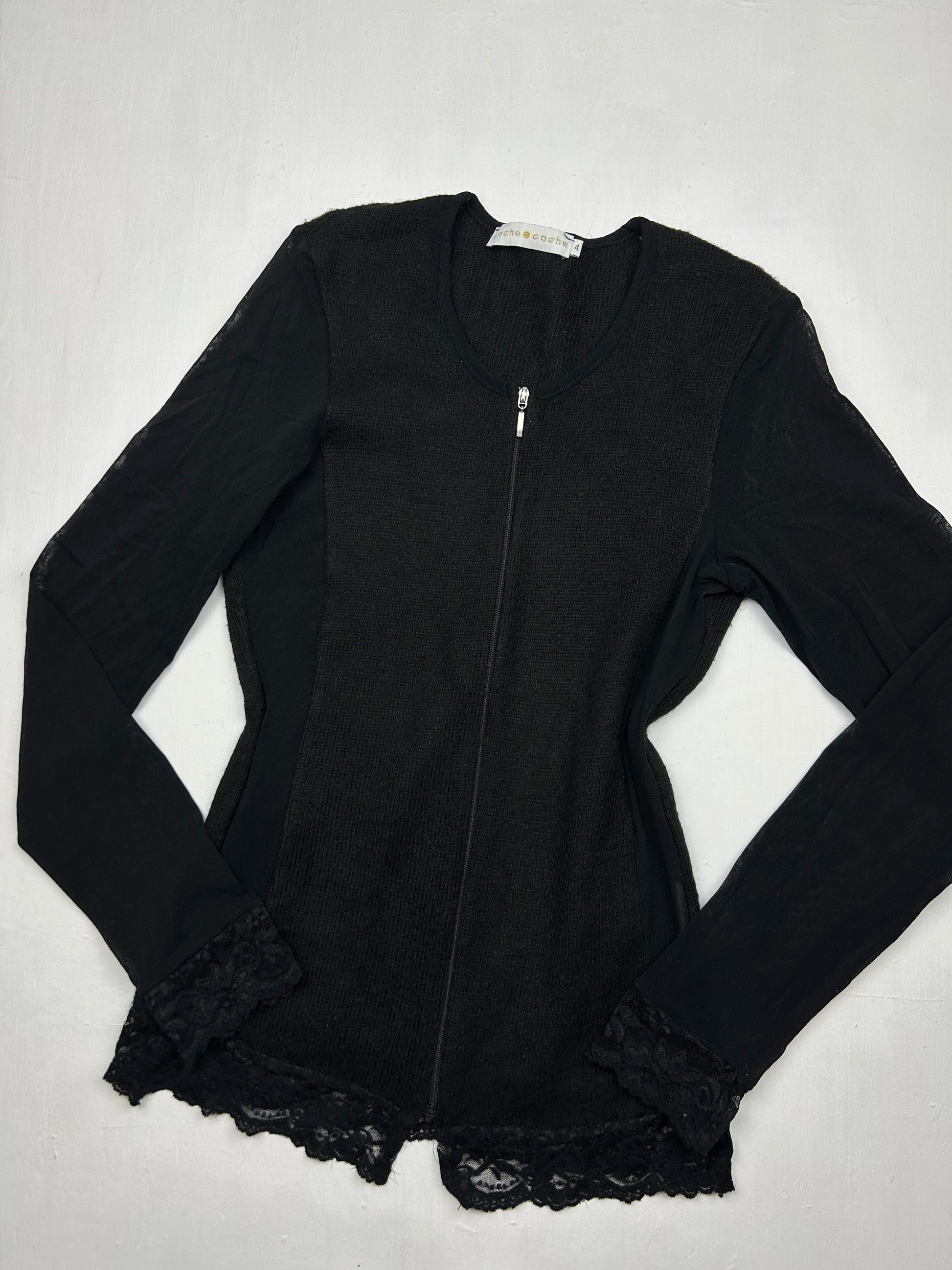 Black bi fabric zip up mesh  jumper (S/M)