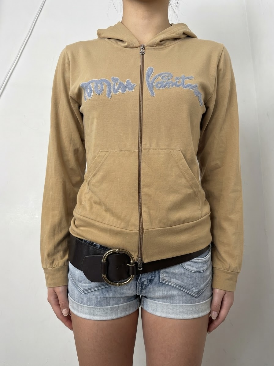 Beige logo zip up hoodie (L)