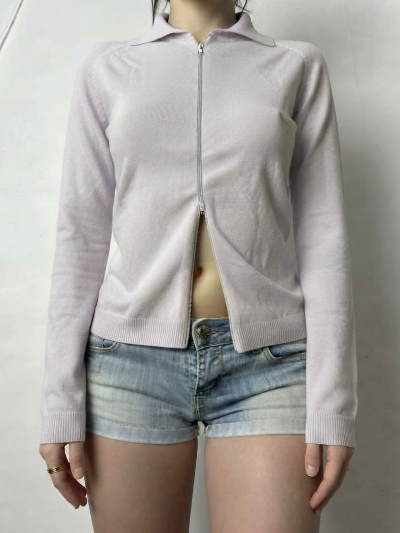 Pink polo neck tight fit zip up jumper (M)