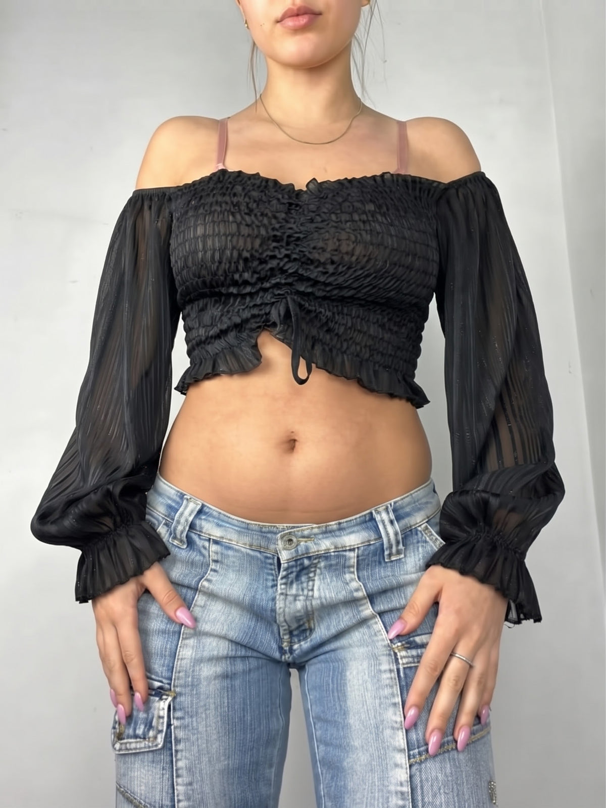 Black off shoulder long sleeves top (S/M)