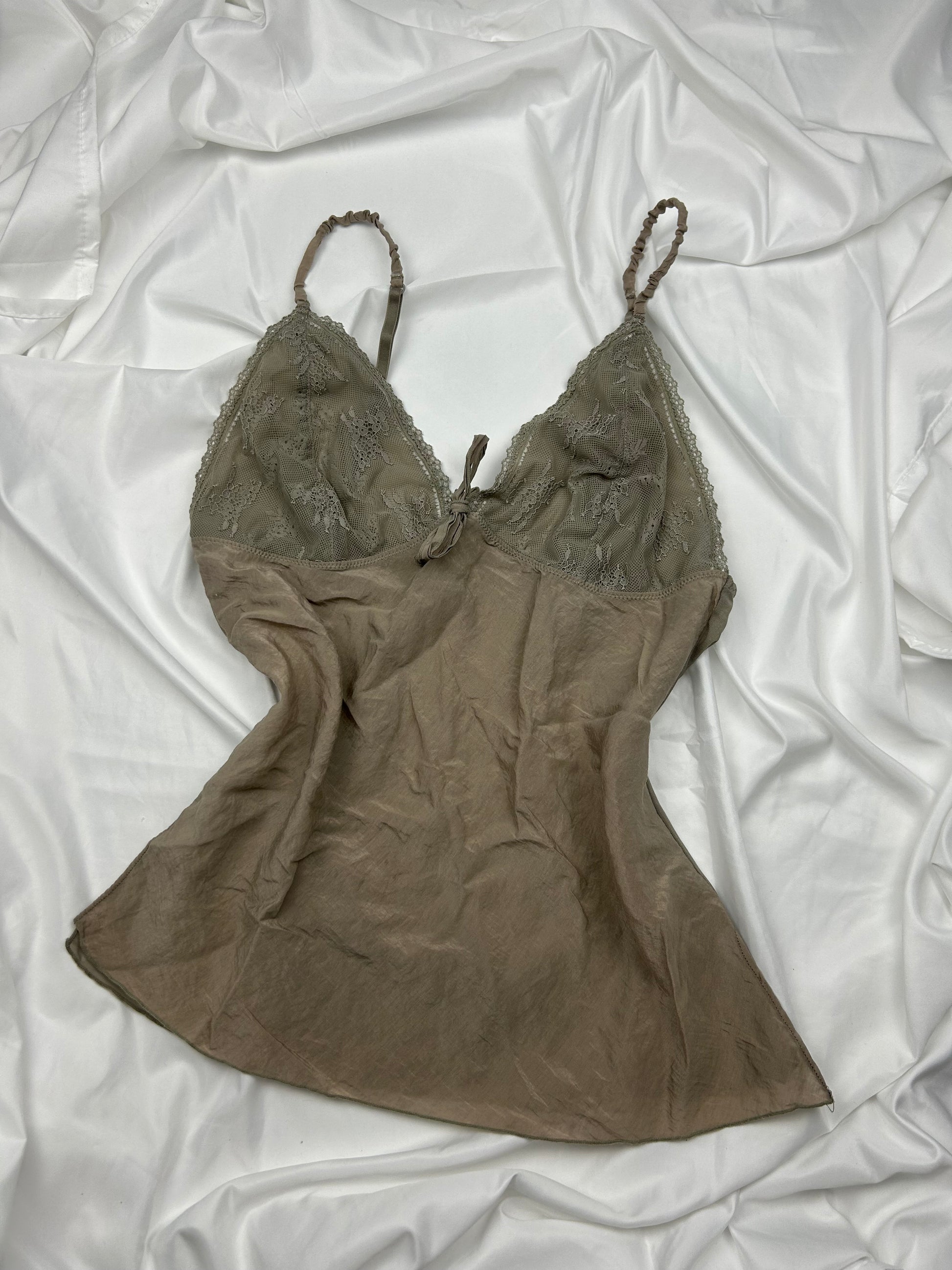 Khaki mesh babydoll cami top (M/L)