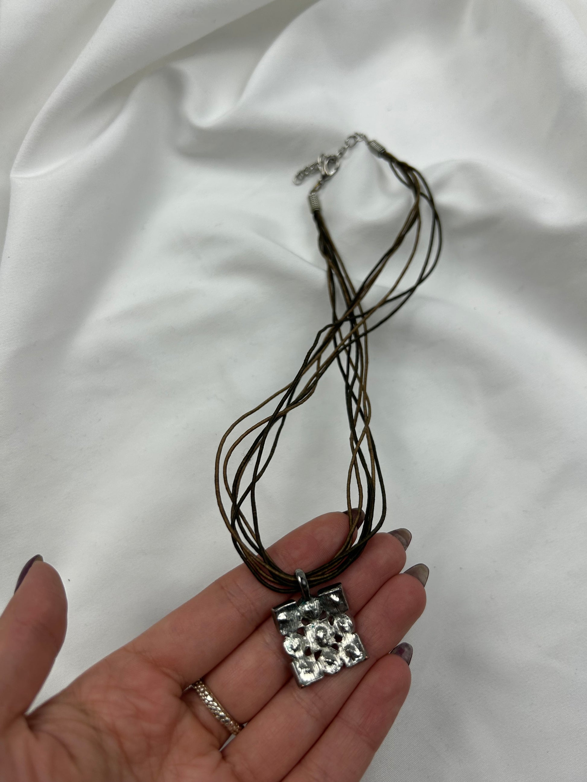 Silver boho cord necklace