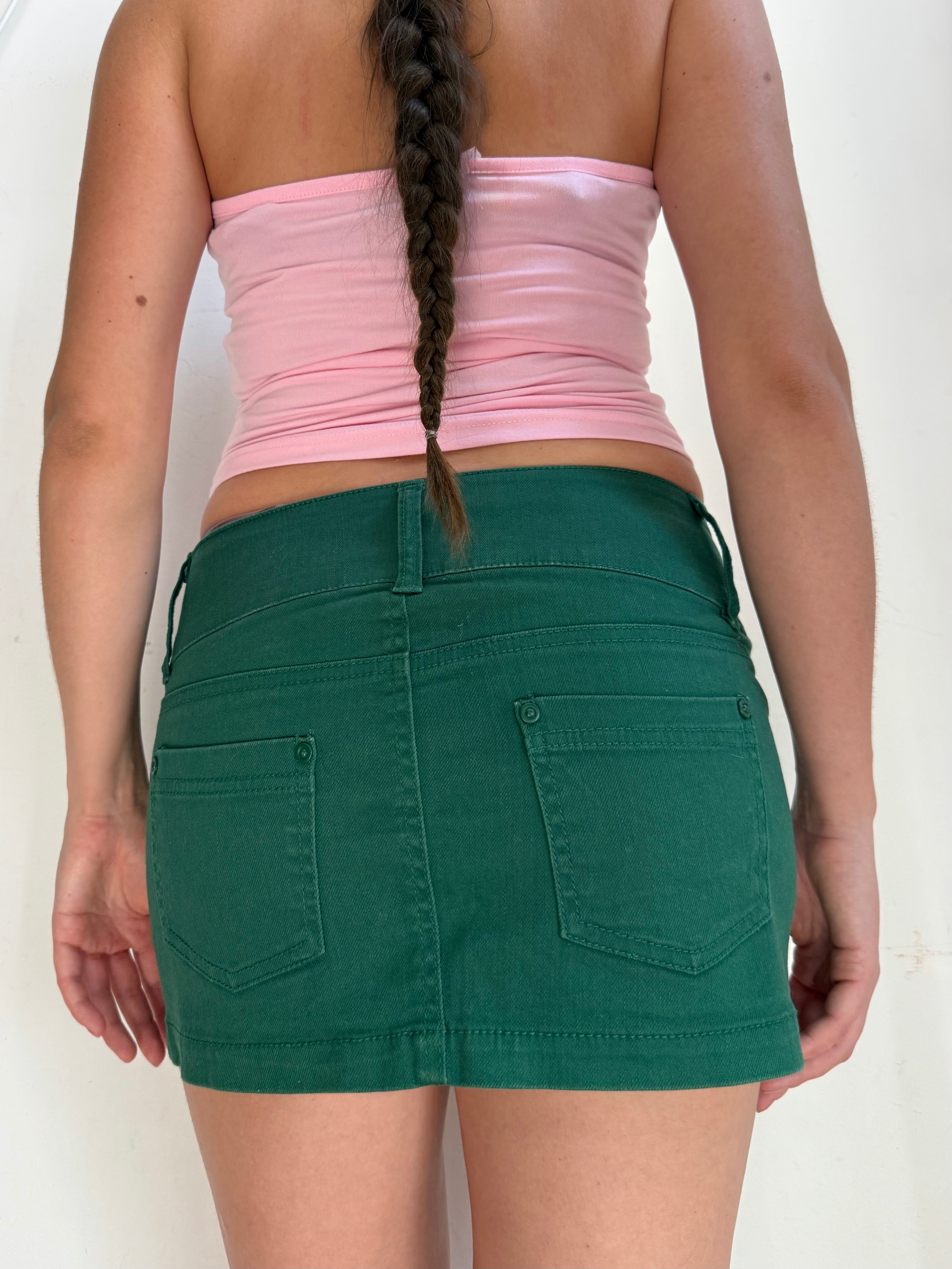 Green denim low rise mini skirt (S)