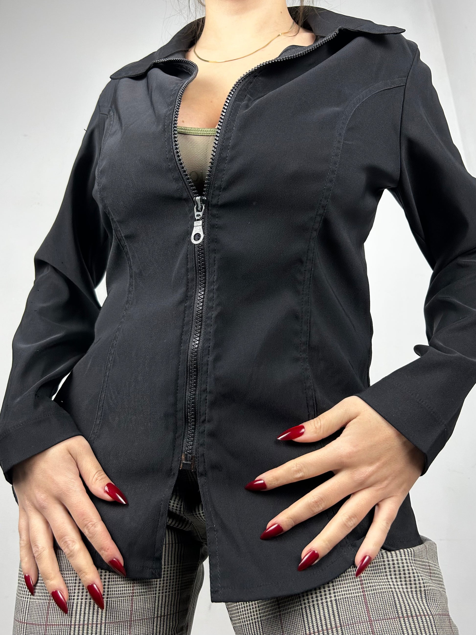 Black zip up office biker jacket (M)