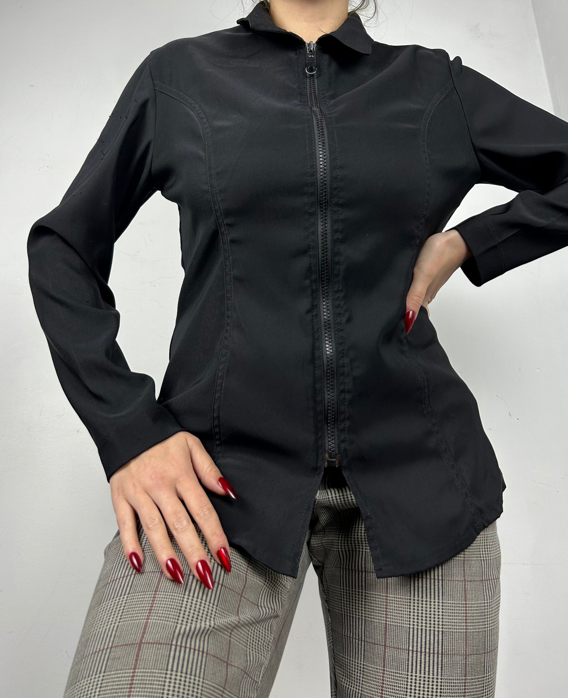 Black zip up office biker jacket (M)