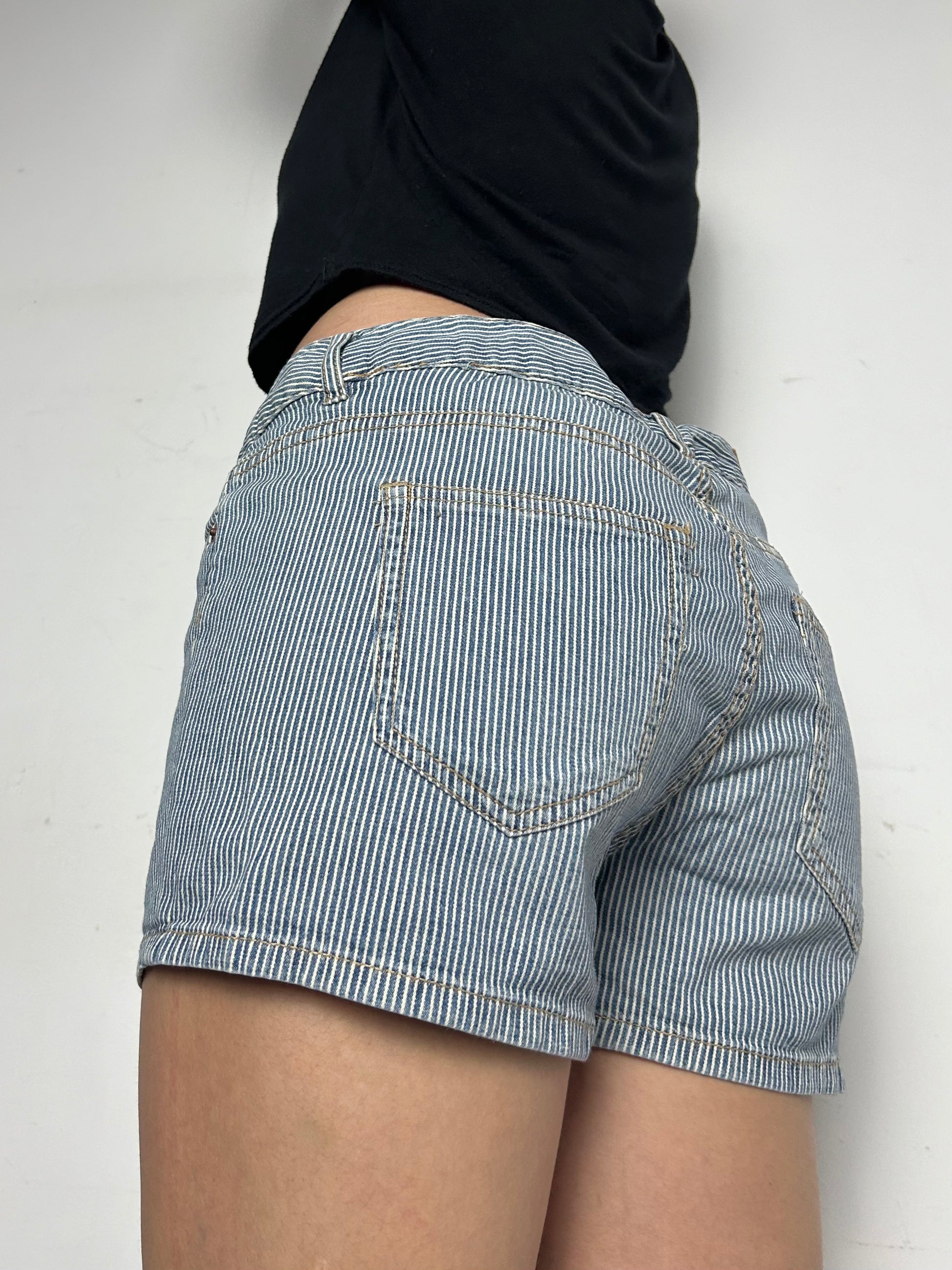 Striped blue  cotton low rise mini short (M)