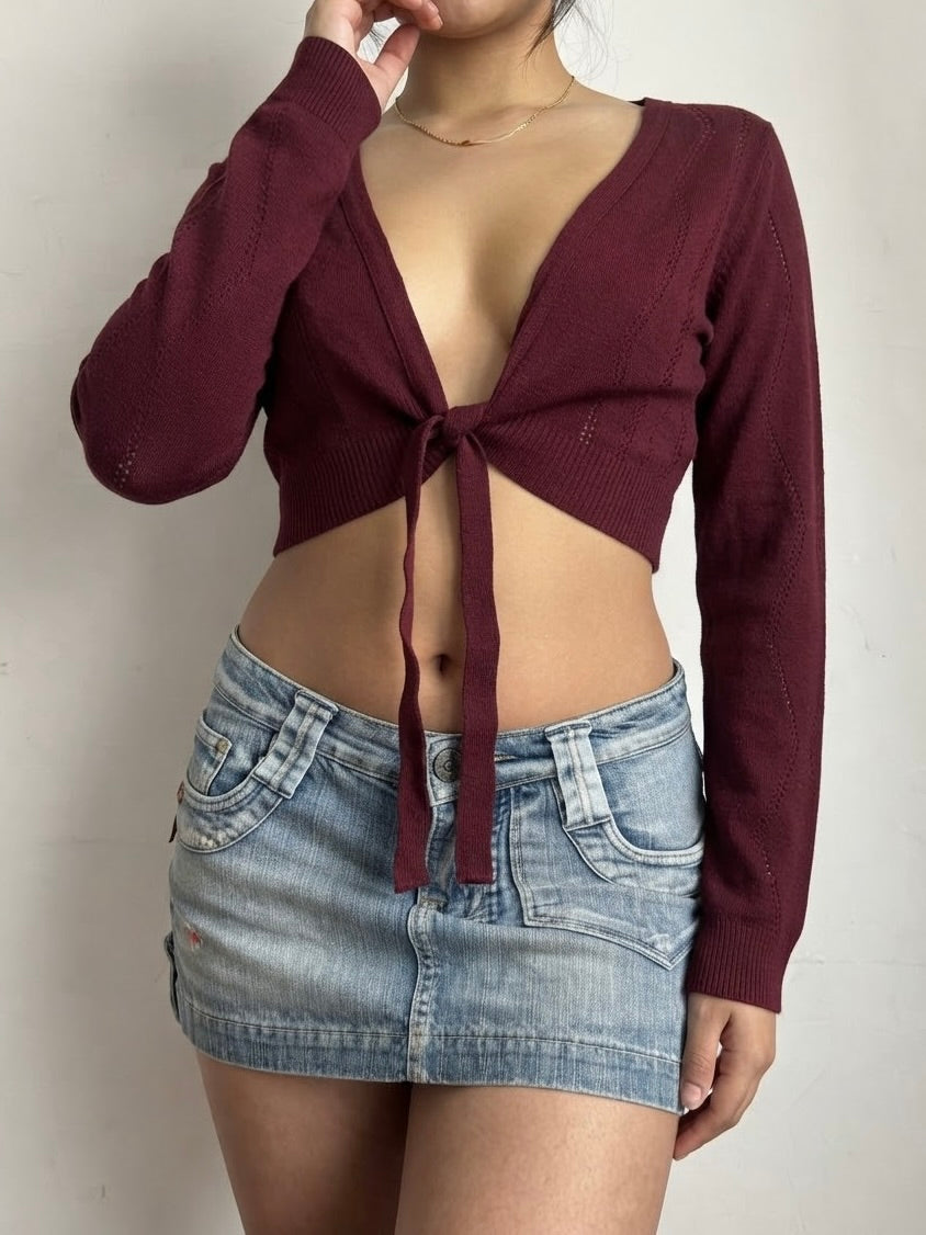 Burgundy red tie up bolero jumper (M)