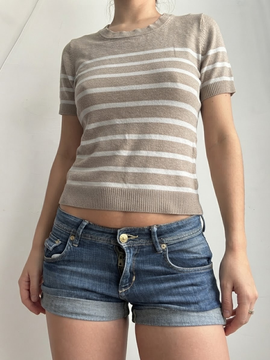 Beige striped short sleeves jumper (M)