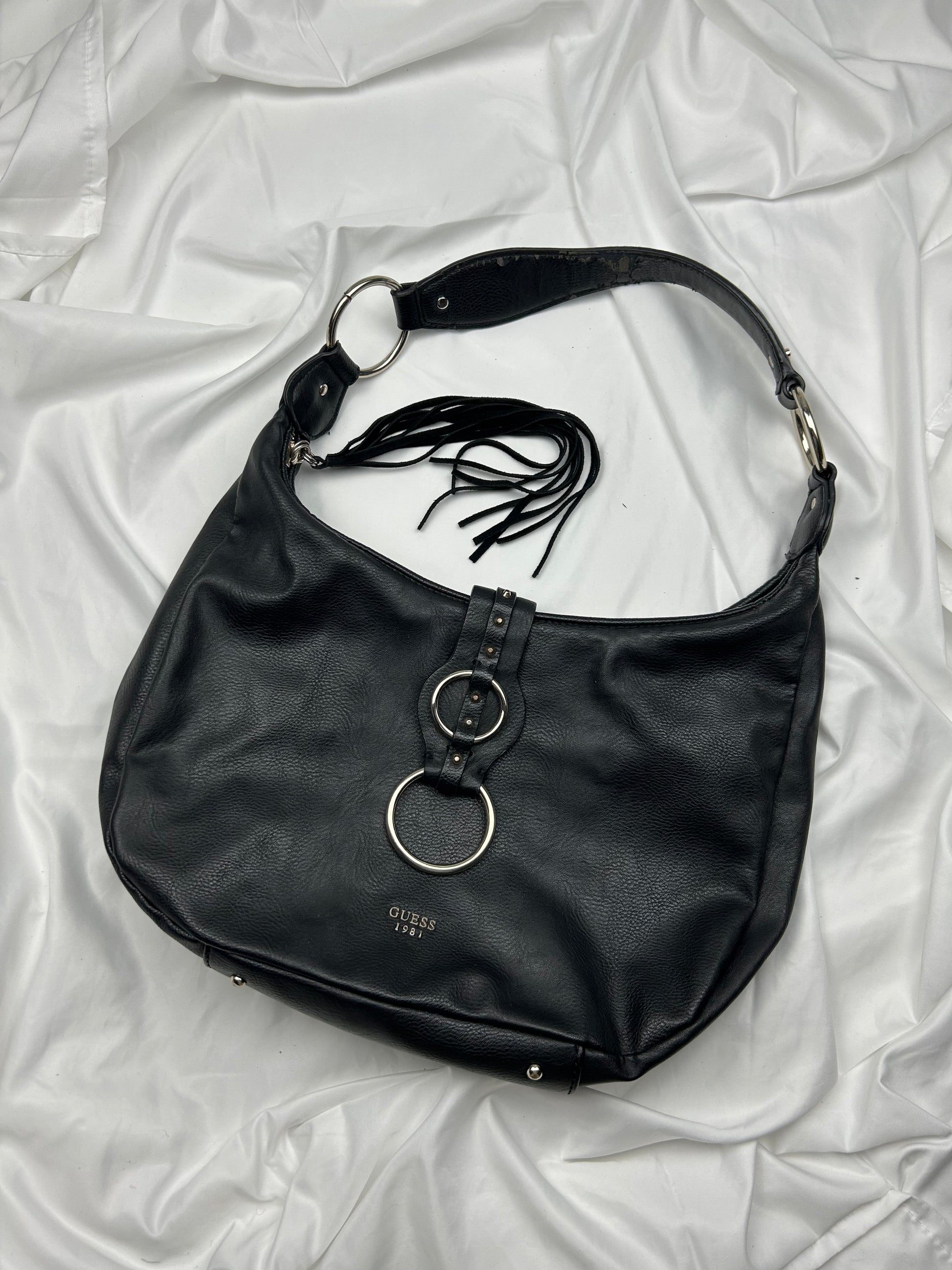 Black besace pvc leather uni shoulder buckle bag