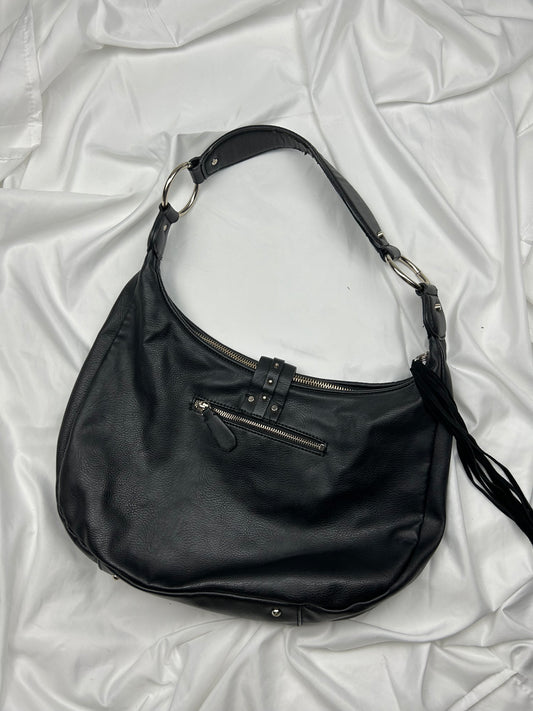 Black besace pvc leather uni shoulder buckle bag