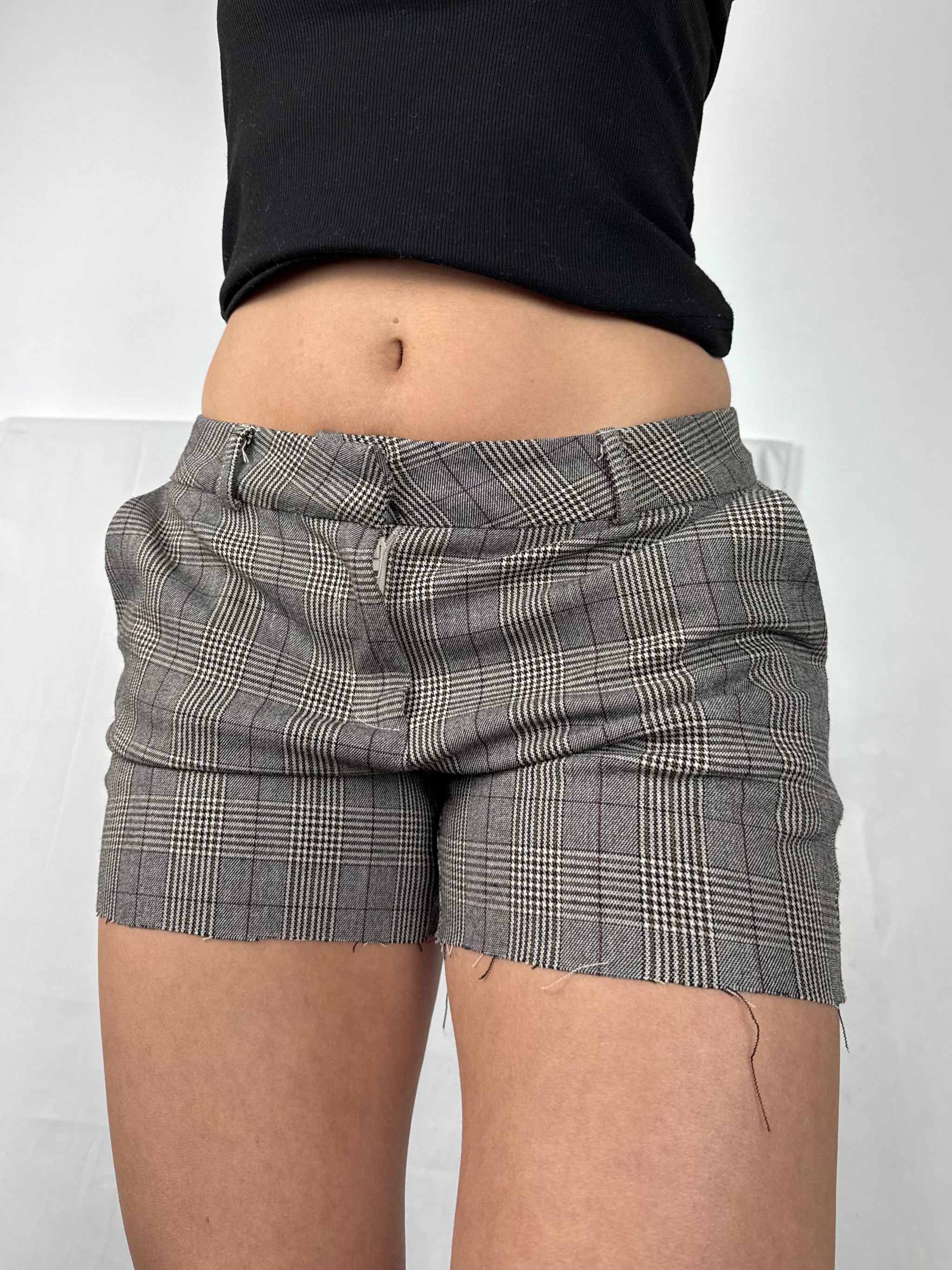 Beige check office low rise mini short (M)