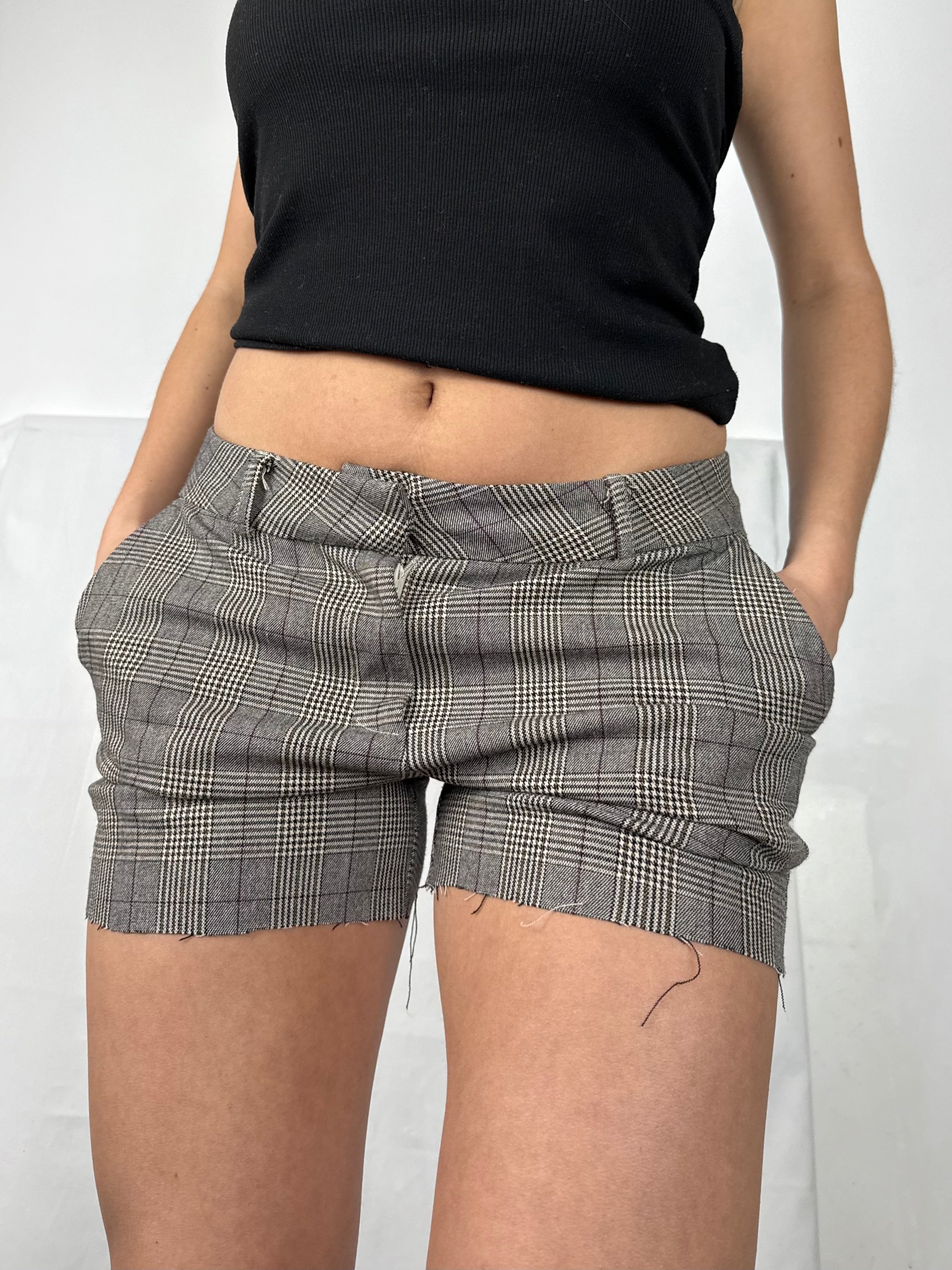 Beige check office low rise mini short (M)