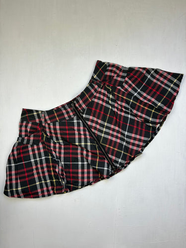 Burgundy check print low rise pleated mini skort (XL)