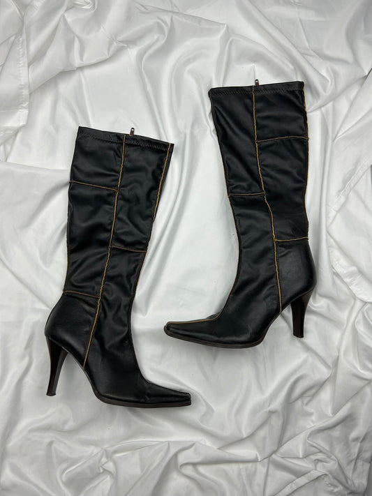 Brown pointed toes knee high boots (38)