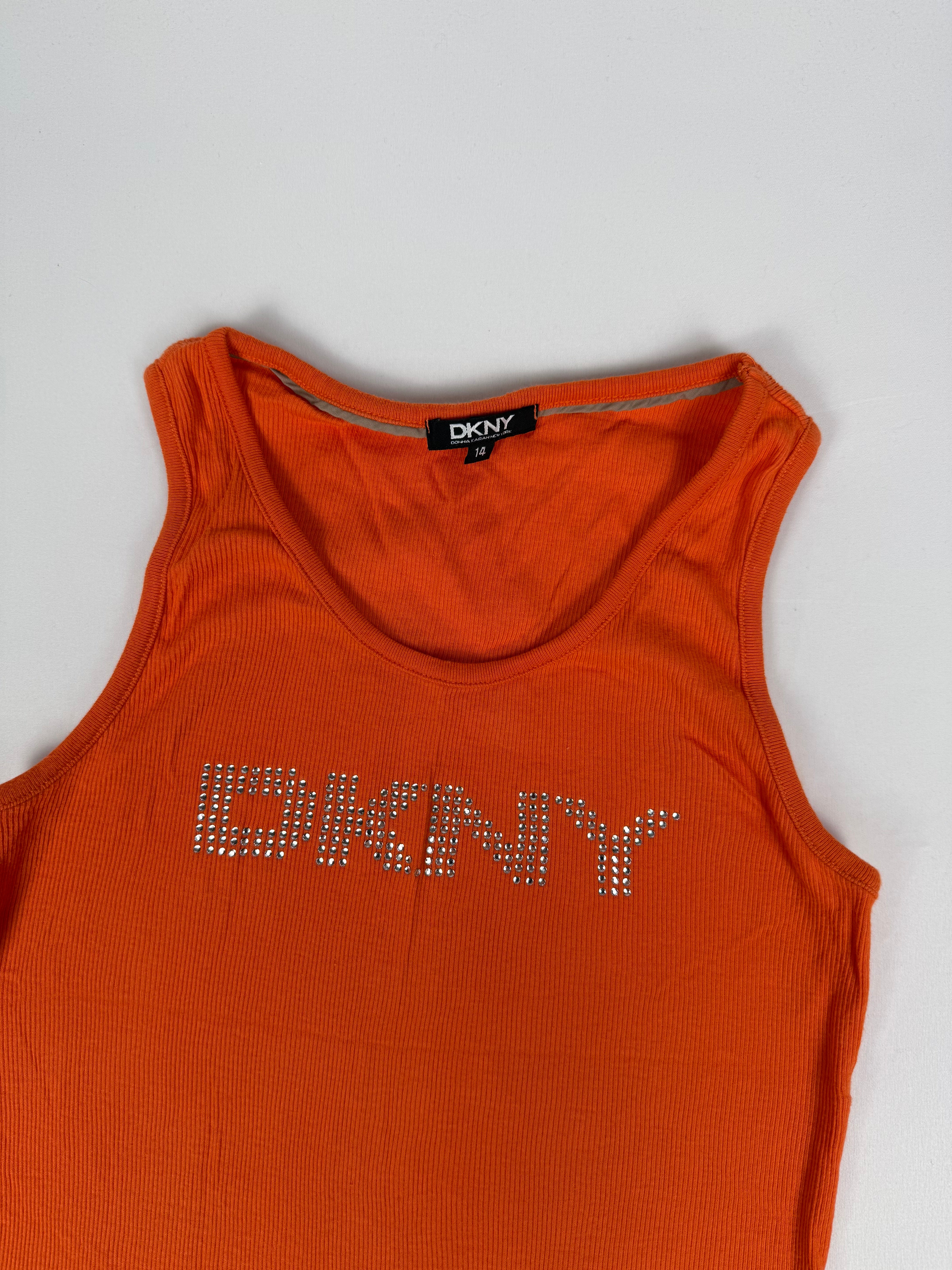 Orange rhinestones logo tank top (S)
