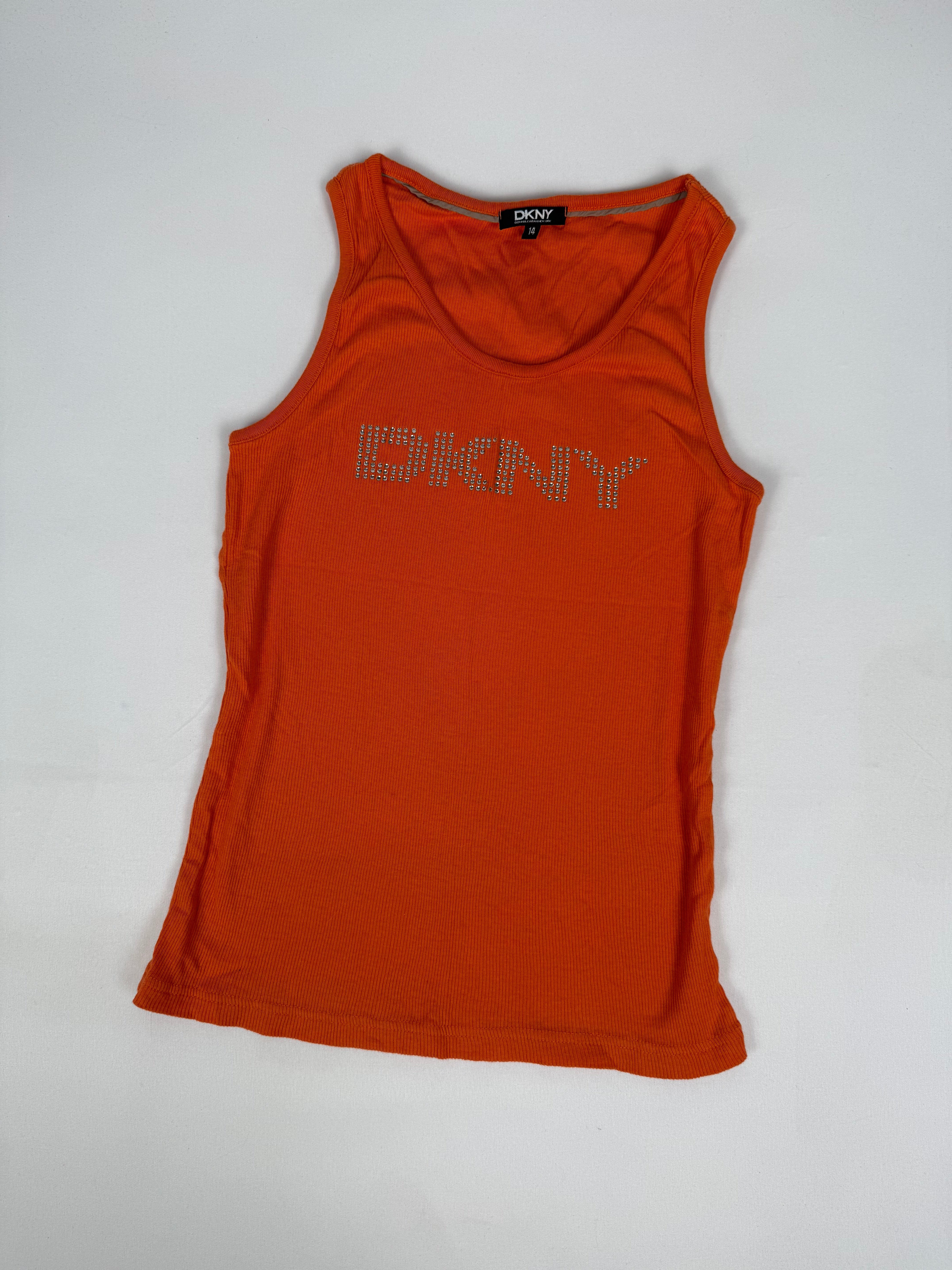 Orange rhinestones logo tank top (S)