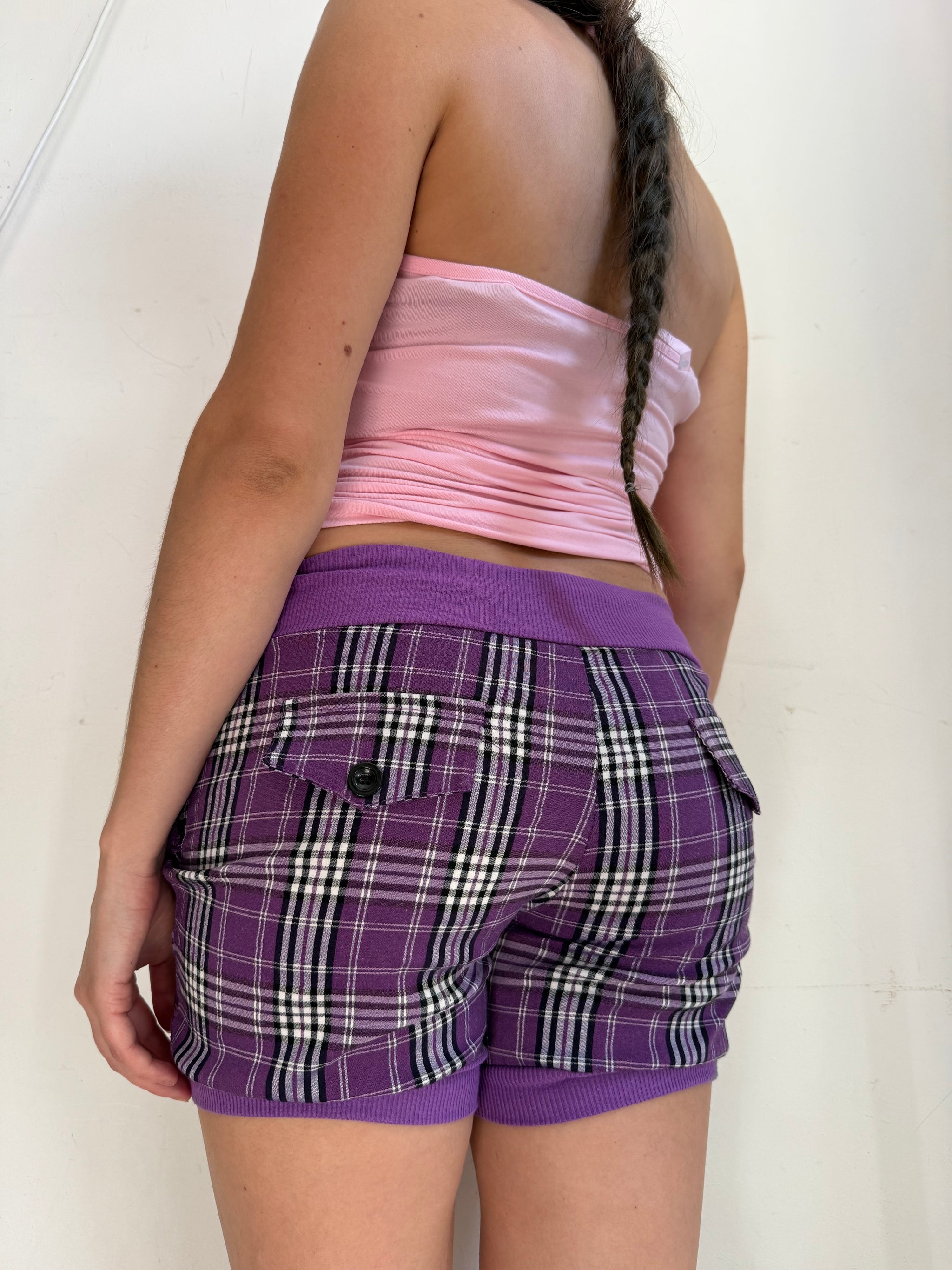 Purple check print low rise mini short (S/M)