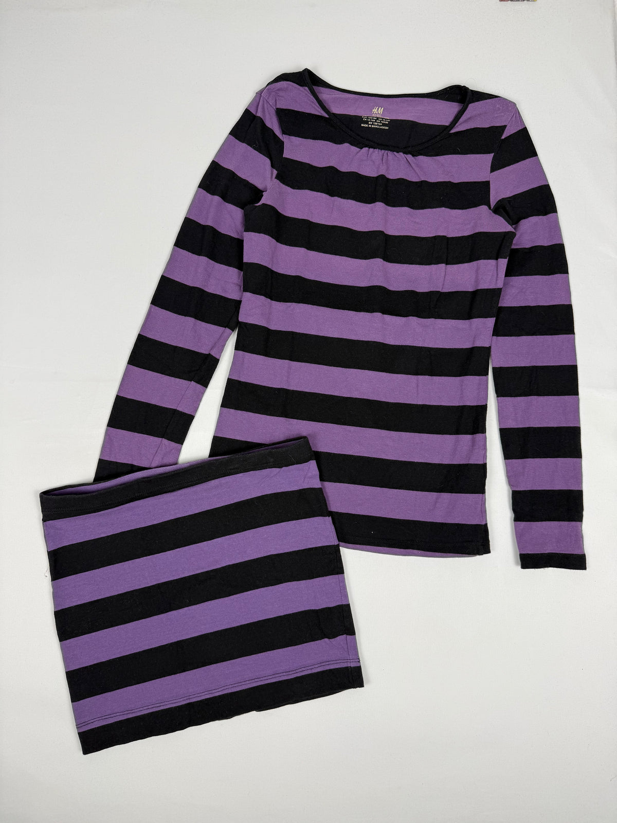 Purple striped top + mini skirt set (S)