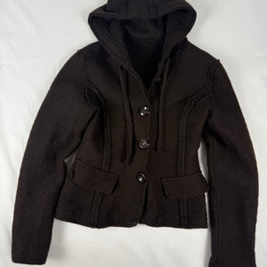 Brown hooded 100% wool tight fit jacket (S)
