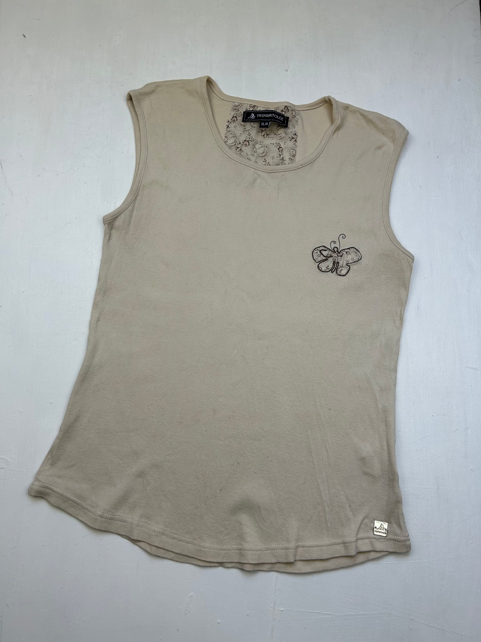 Beige cotton stretchy butterfly tank top (XL)