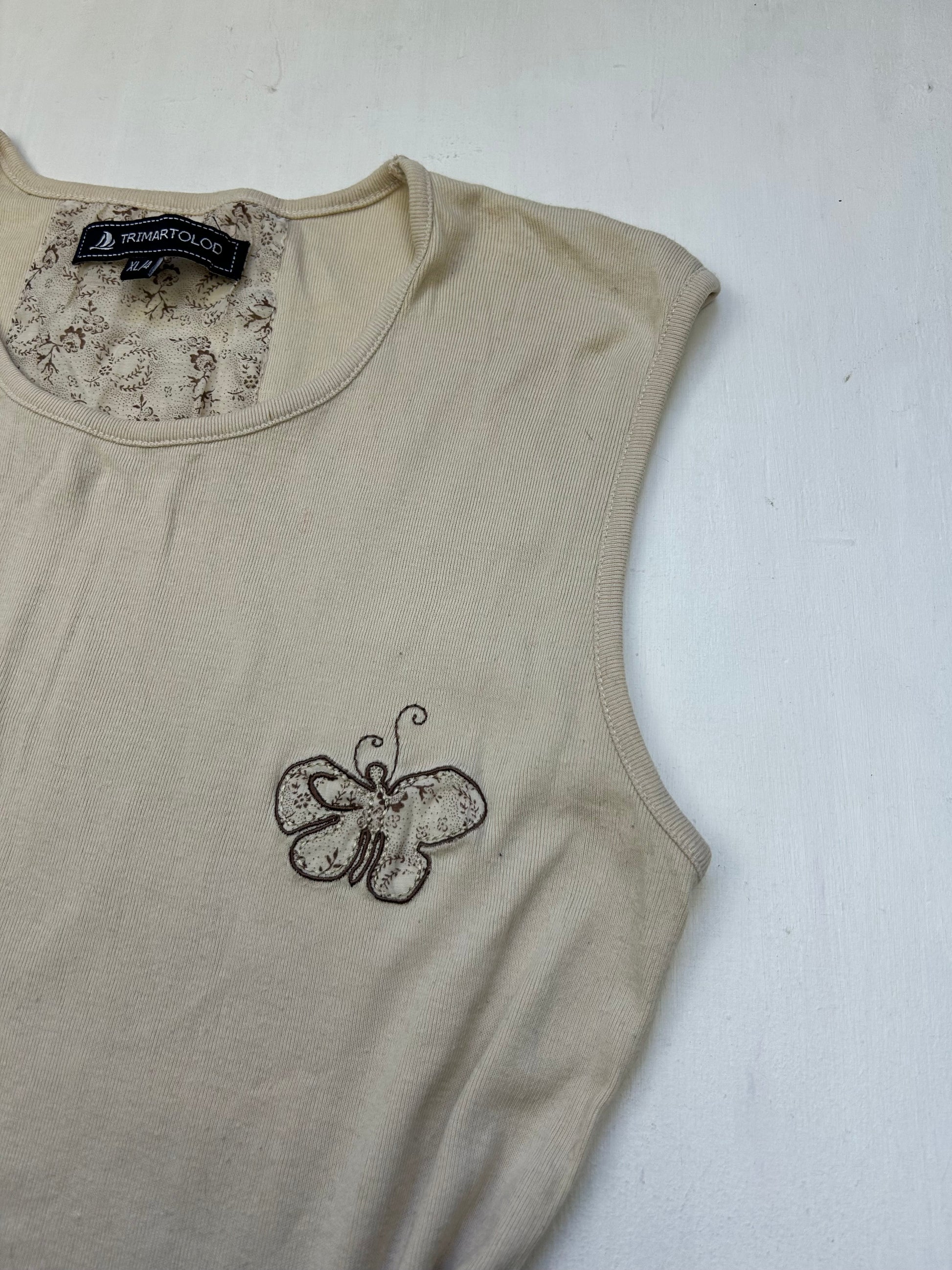 Beige cotton stretchy butterfly tank top (XL)
