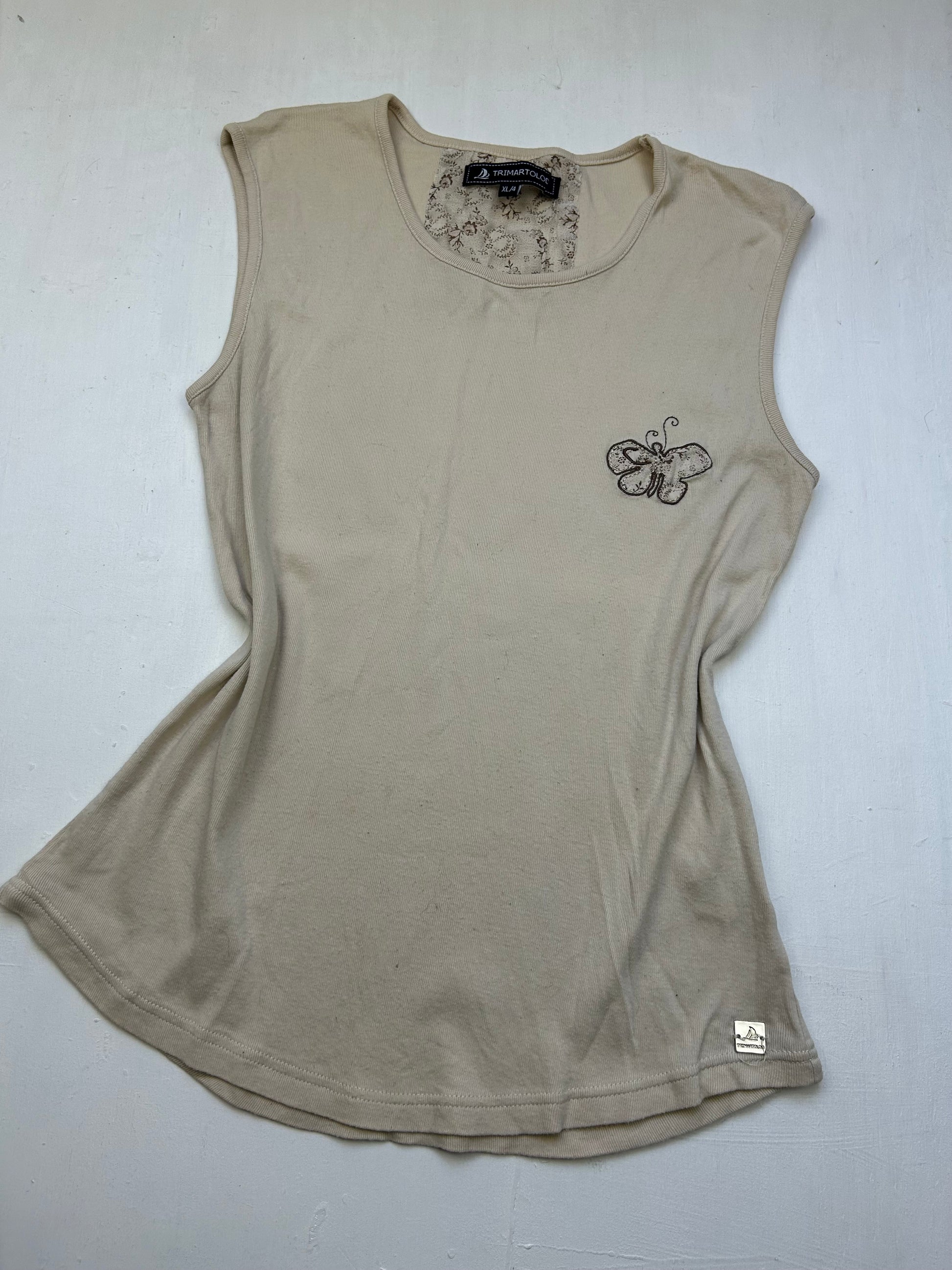 Beige cotton stretchy butterfly tank top (XL)