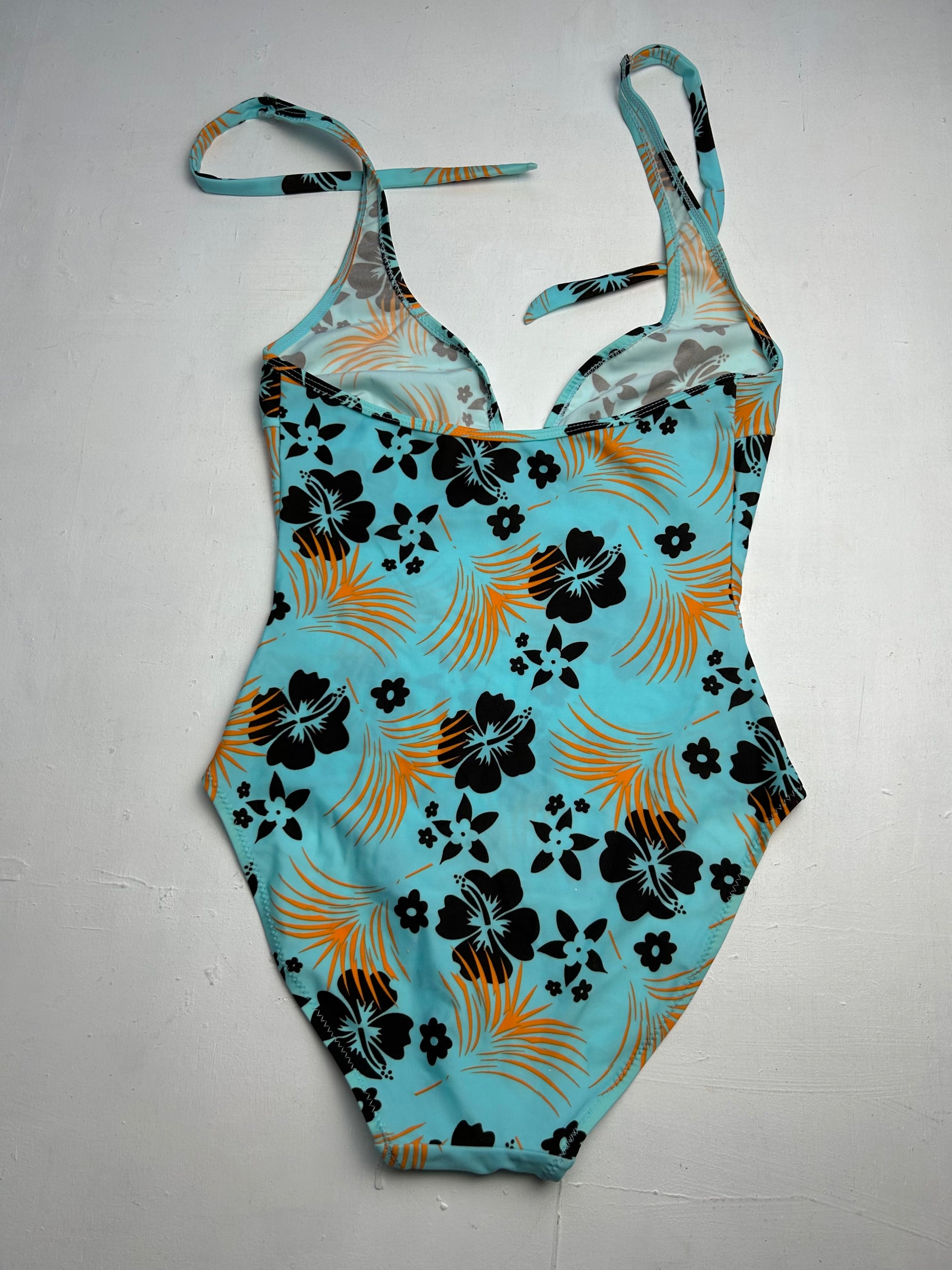 Hibiscus floral print blue y2k vintage swimsuit body (S)