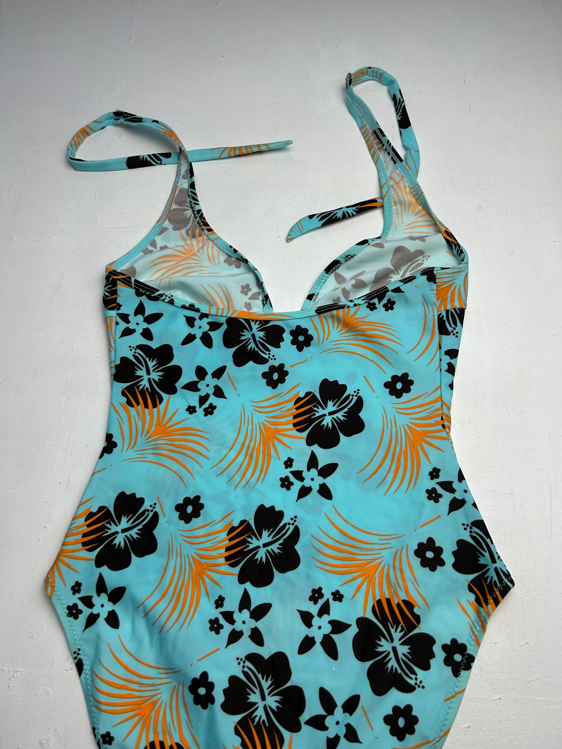 Hibiscus floral print blue y2k vintage swimsuit body (S)