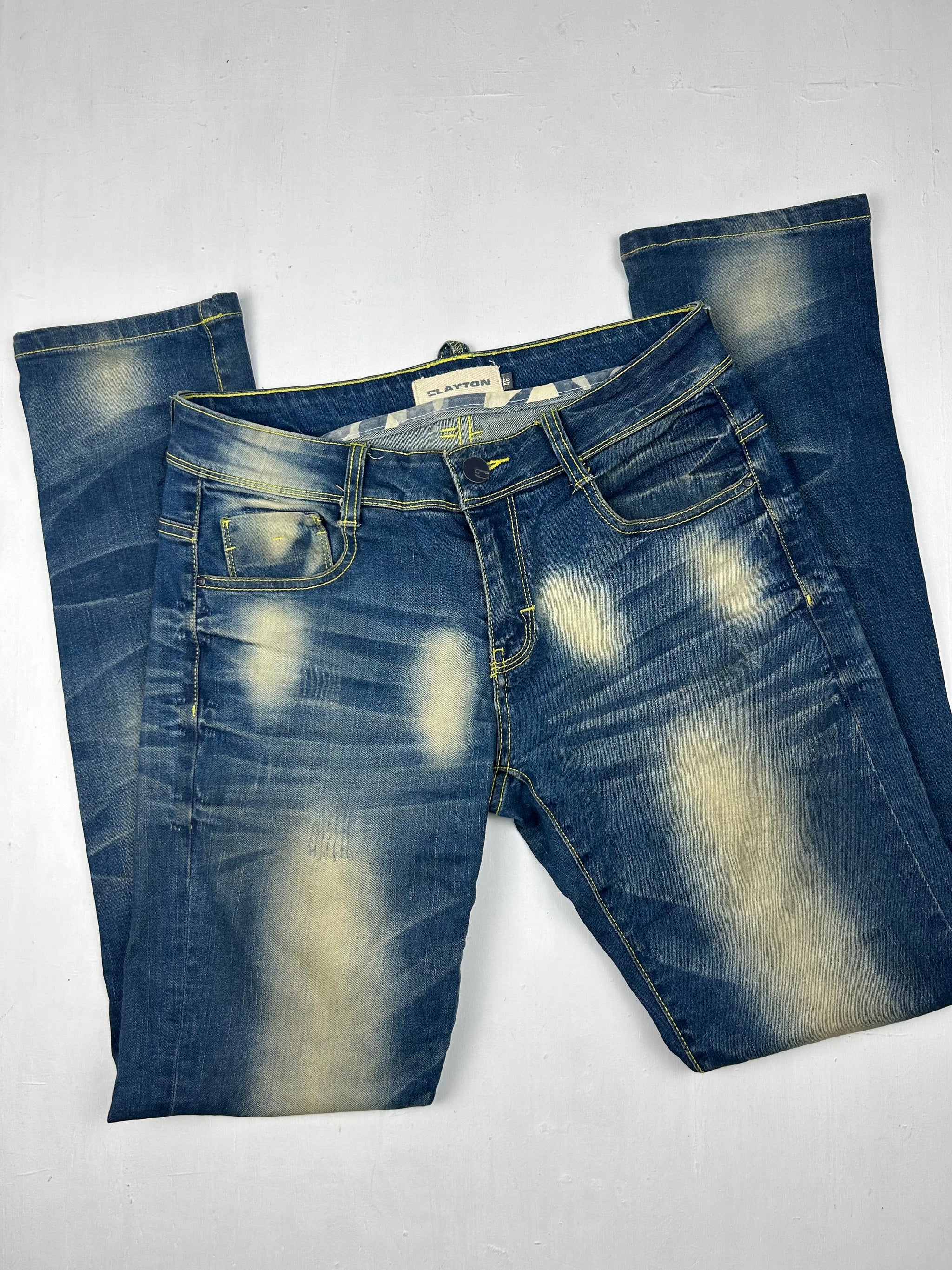 Blue denim low rise straight legs pants (S/M)
