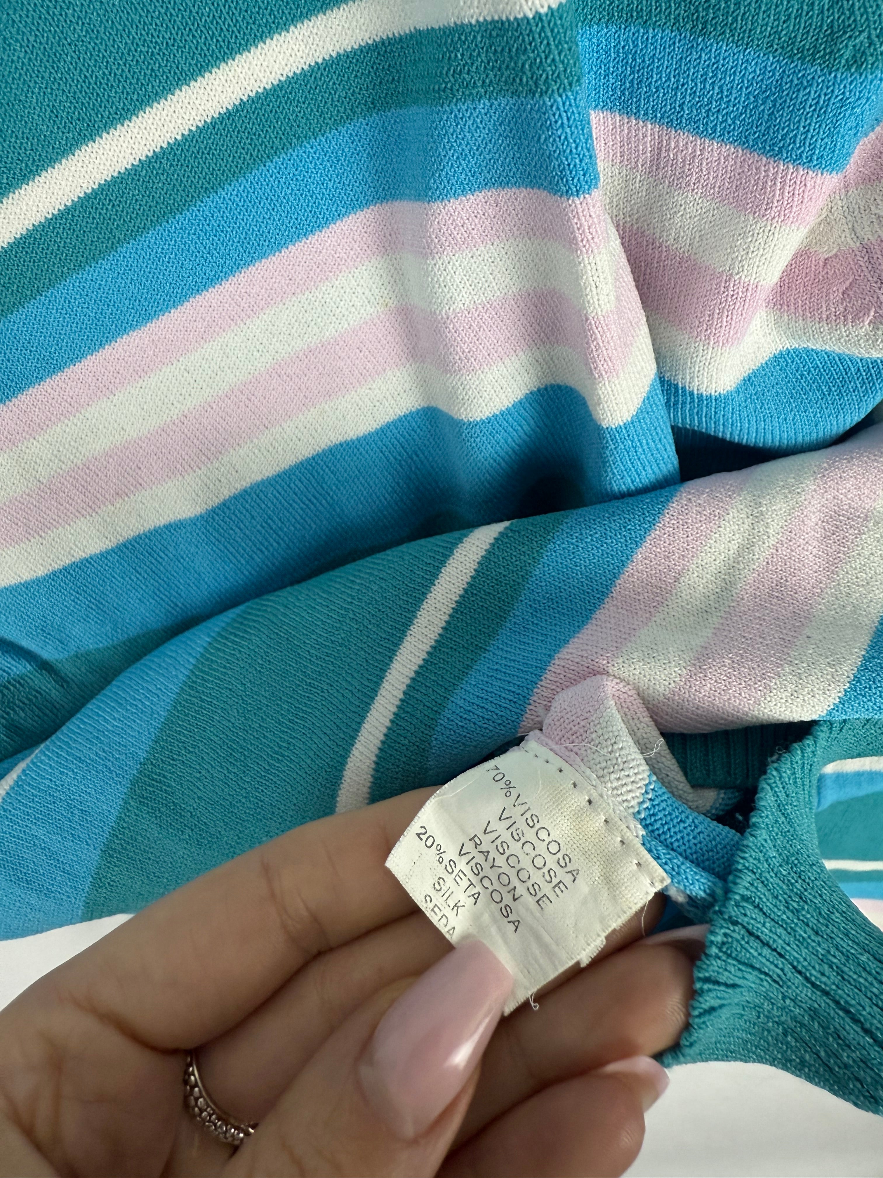 Blue striped tight fit silk jumper (S/M)