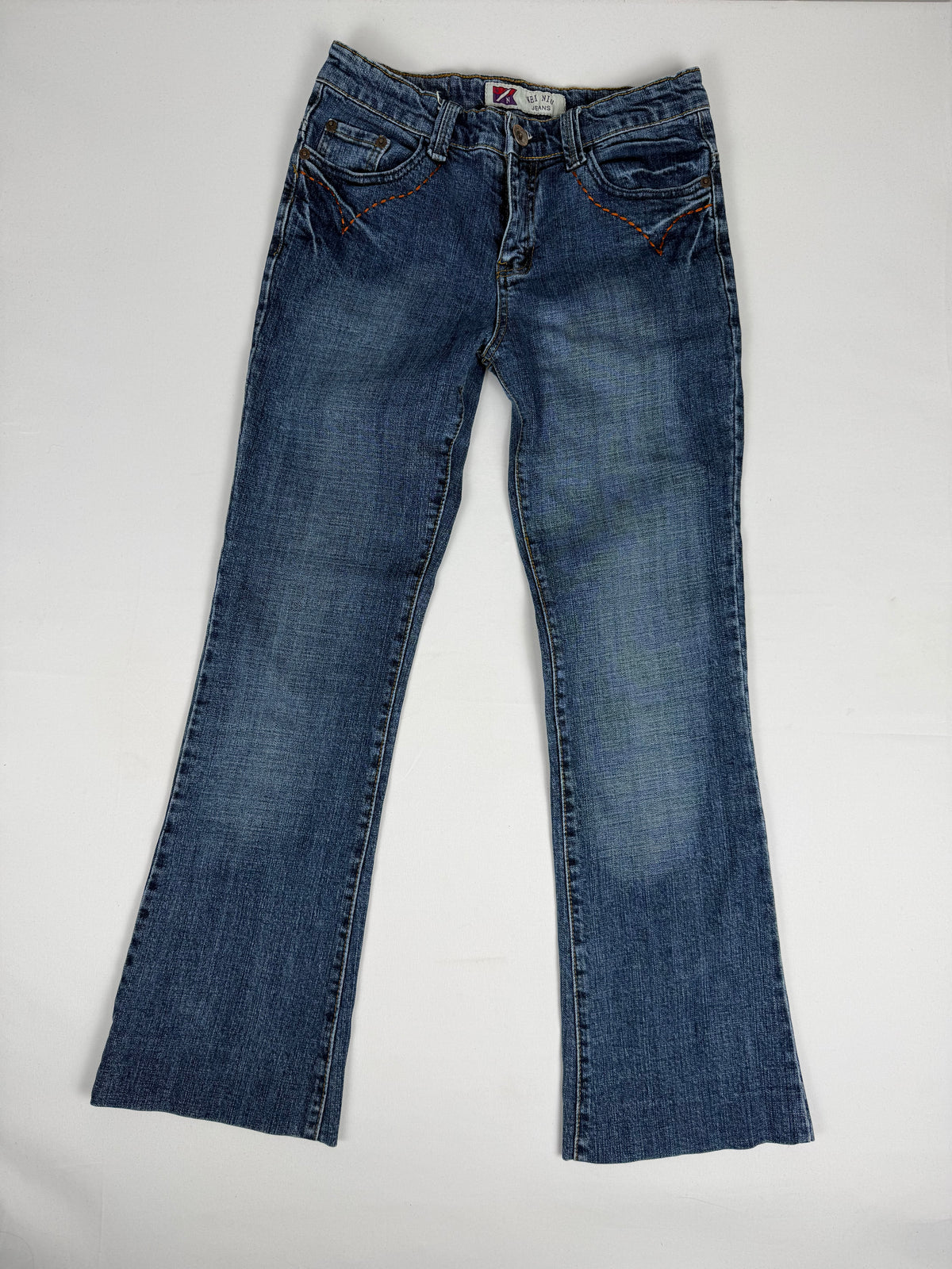 Blue denim low rise bootcut pants (XS)