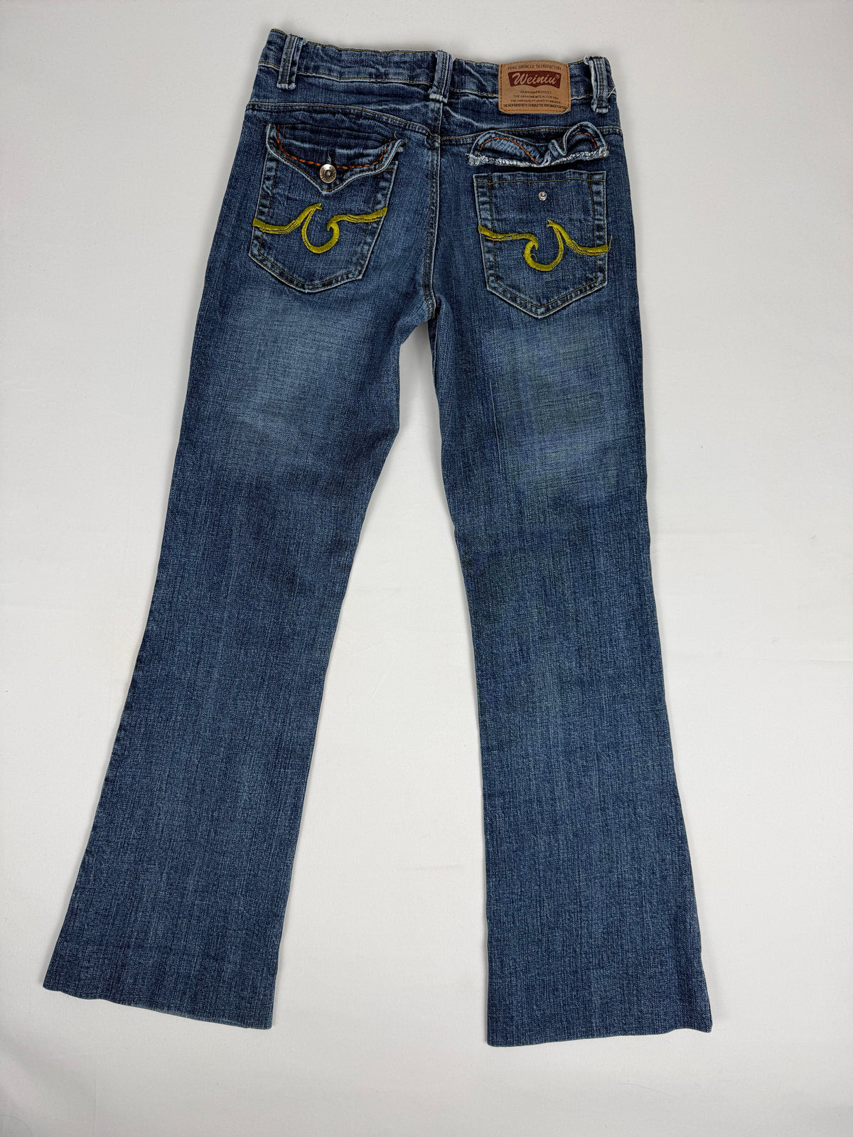 Blue denim low rise bootcut pants (XS)