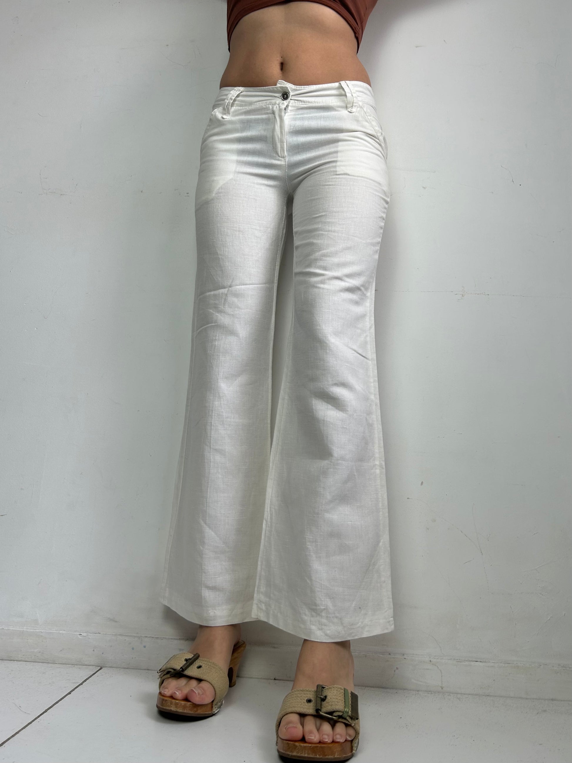 White cream cotton low waist office pants (S/M)