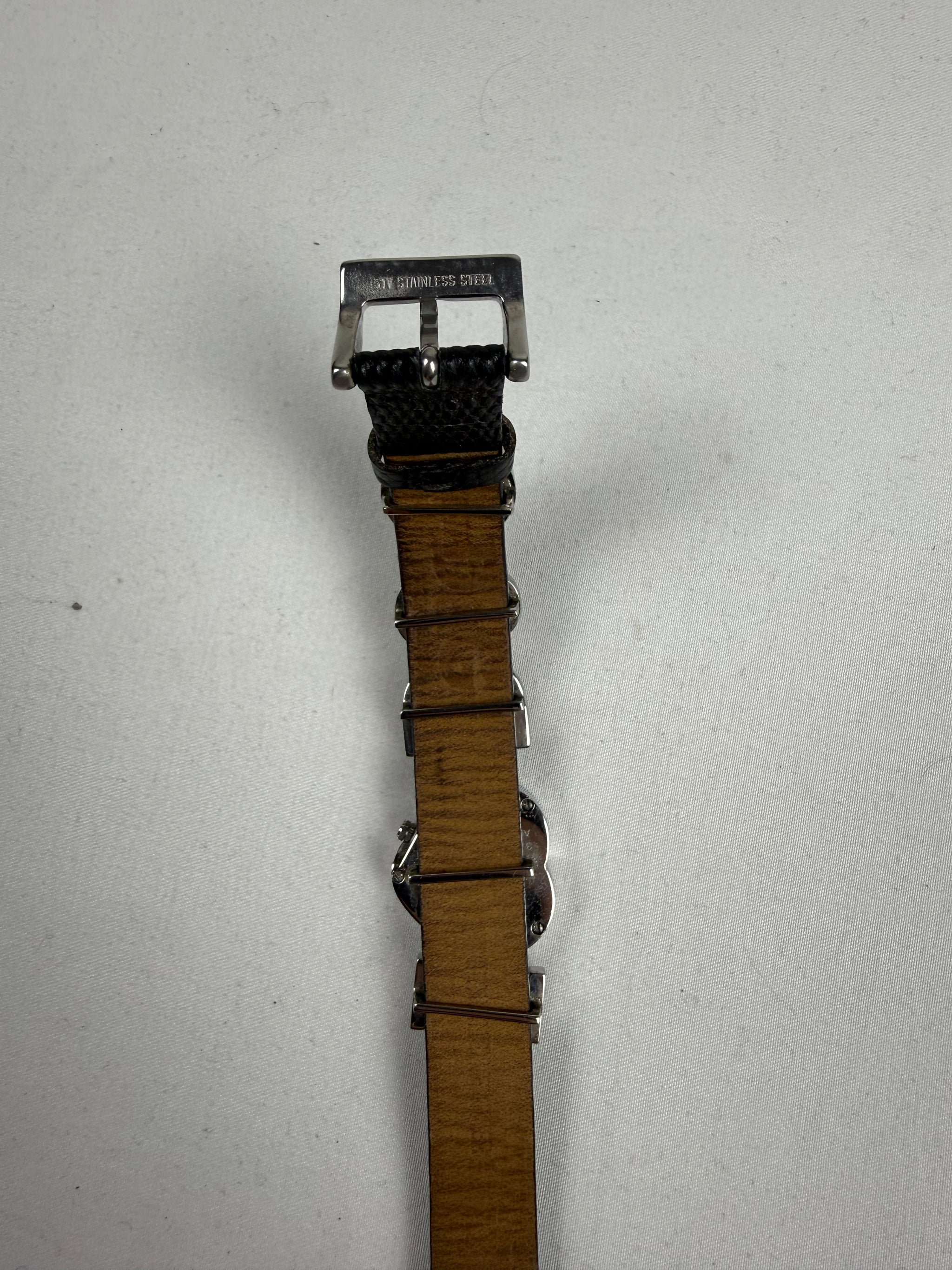 Vintage rhinestones black leather jewelry watch
