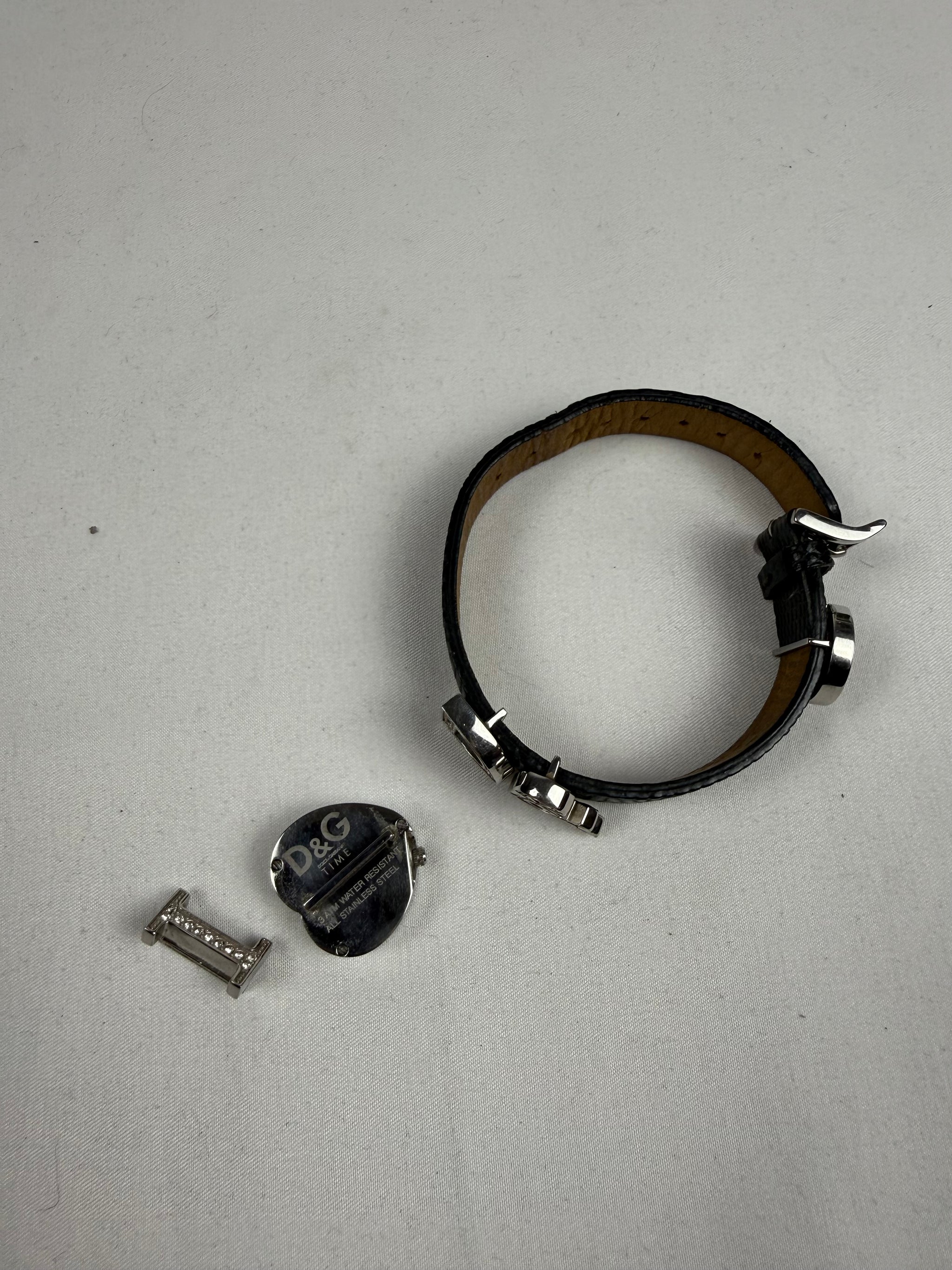 Vintage rhinestones black leather jewelry watch
